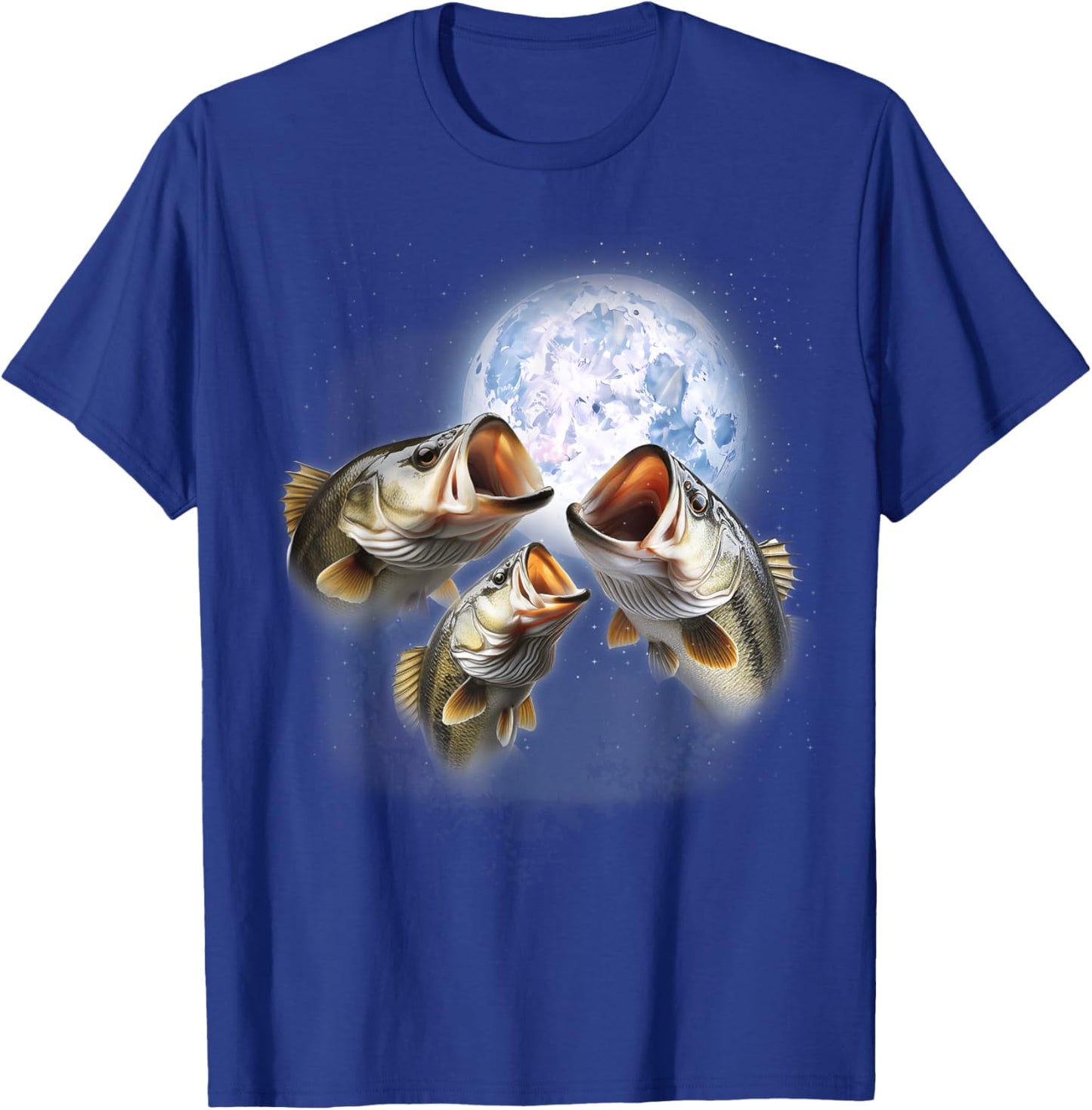 3 Bass Fish At The Moon Funny Bass Fishing Lover Fisherman T-Shirt - T-Shirt | Royal