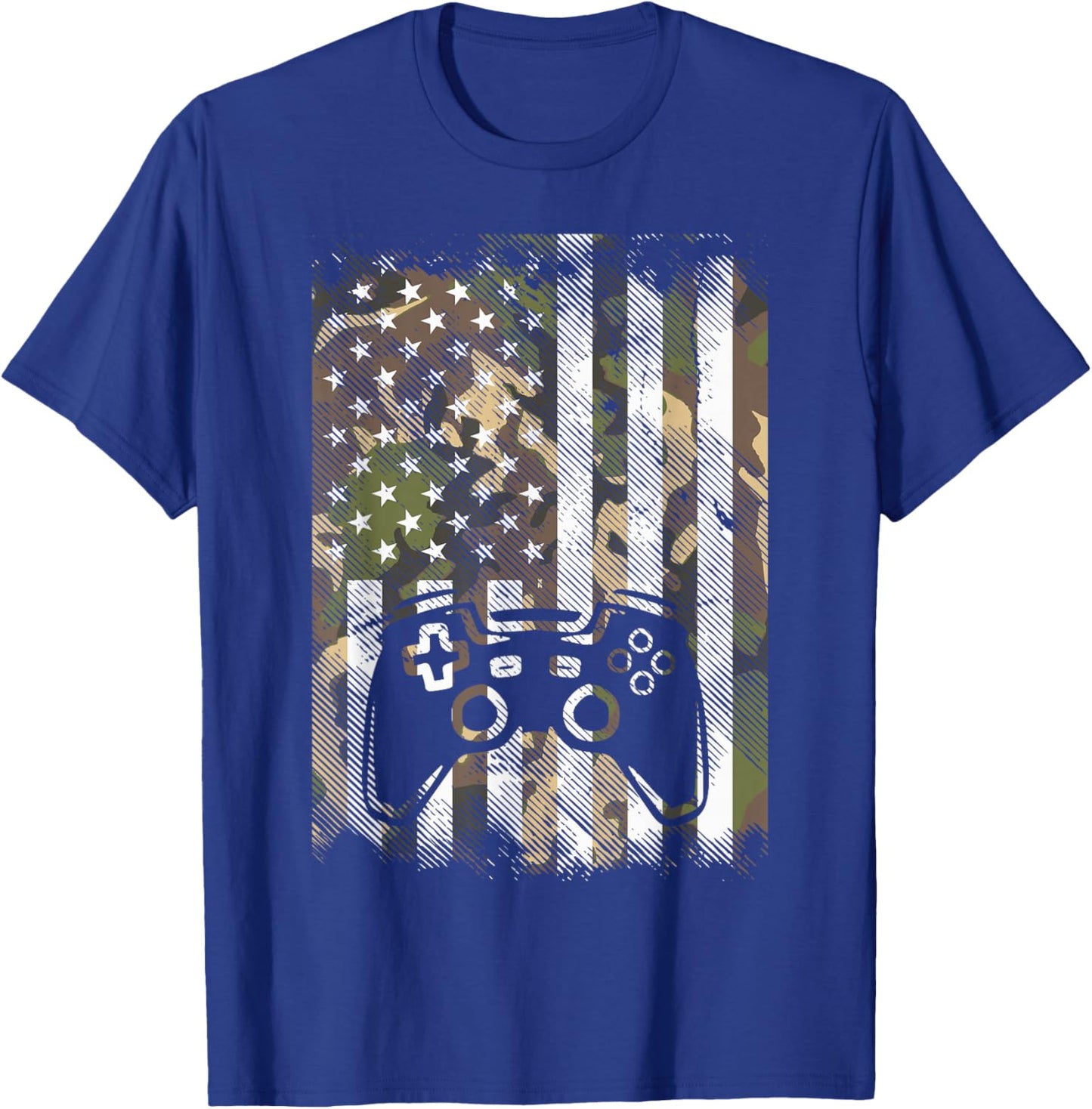 Camo US Flag Gamer Controller Patriotic Men Boys Kids Youth T-Shirt - T-Shirt | Royal
