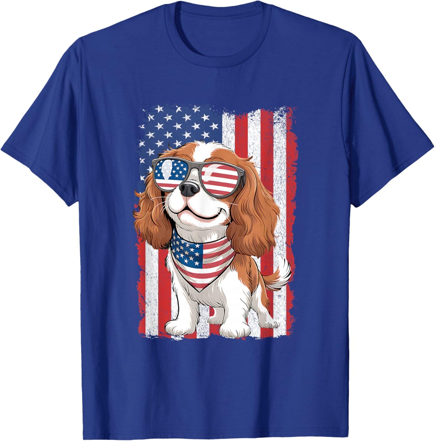 Cavalier King Charles Spaniel 4th of July Patriotic USA Flag T-Shirt - T-Shirt | Royal