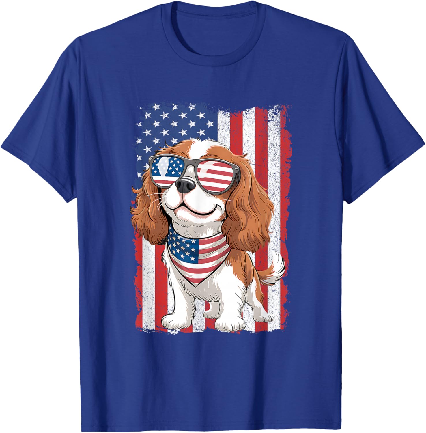 Cavalier King Charles Spaniel 4th of July Patriotic USA Flag T-Shirt - T-Shirt | Royal