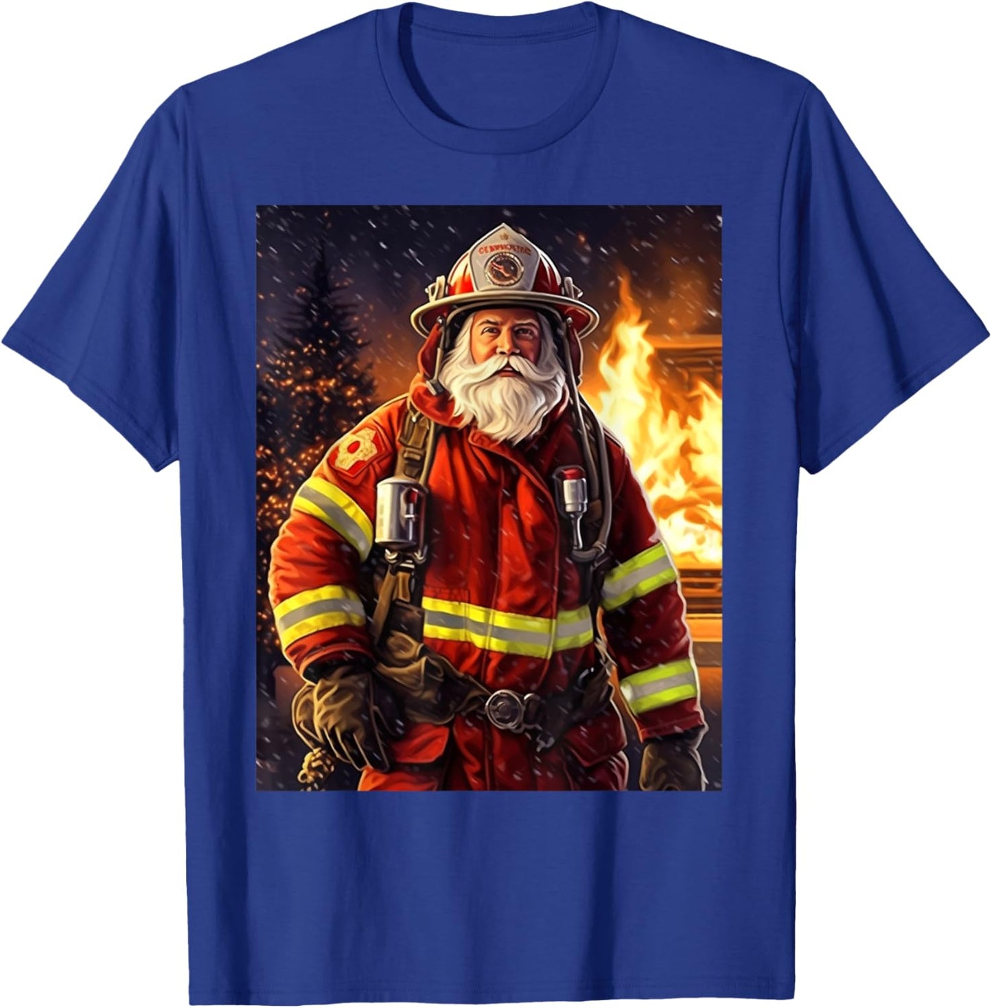 No.3, Hero, Christmas, Santa Claus at the fire department T-Shirt - T-Shirt | Royal
