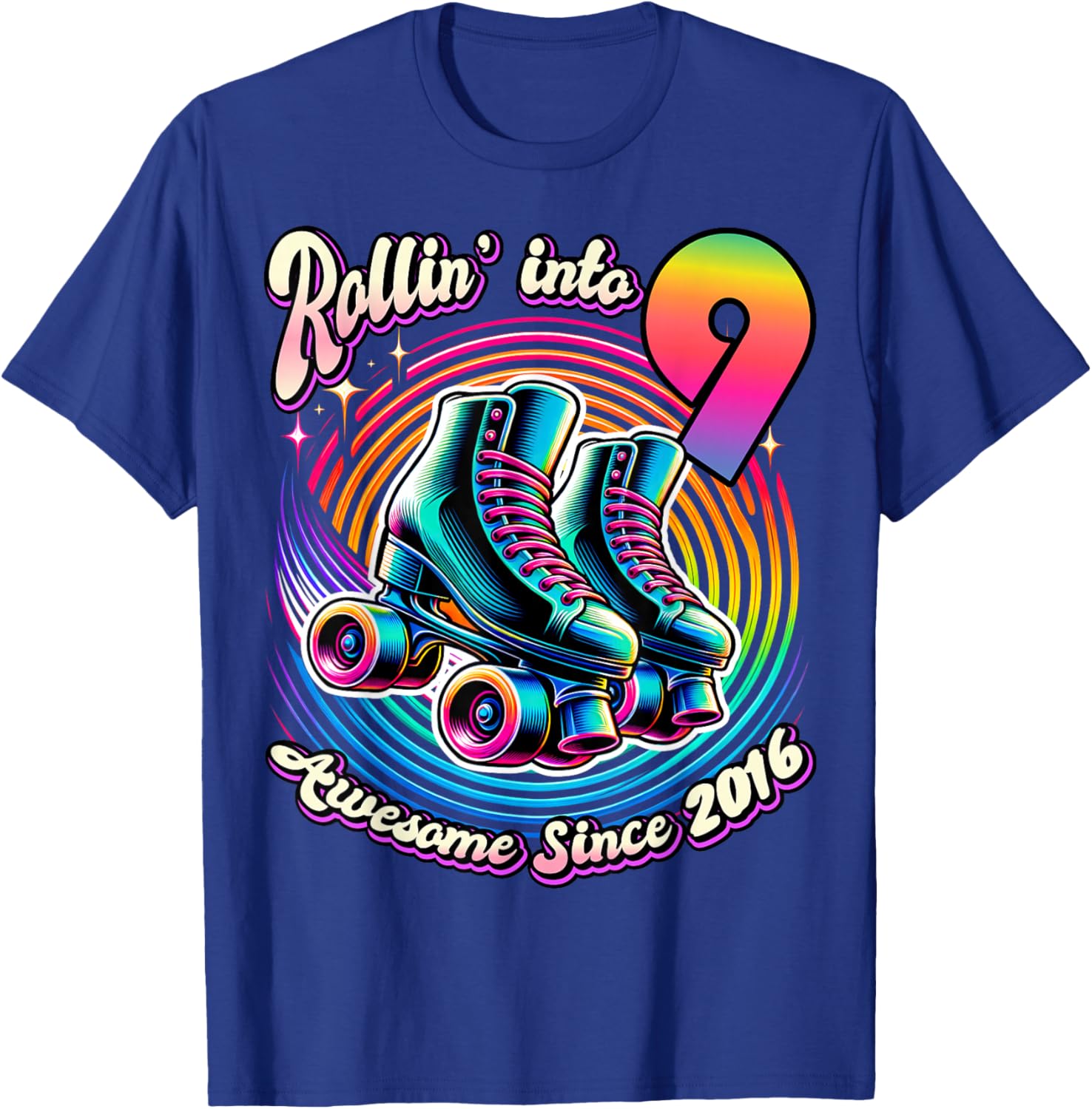 Birthday Roller Skating 9th Girls Rollin into 9 Skate Party T-Shirt - T-Shirt | Royal