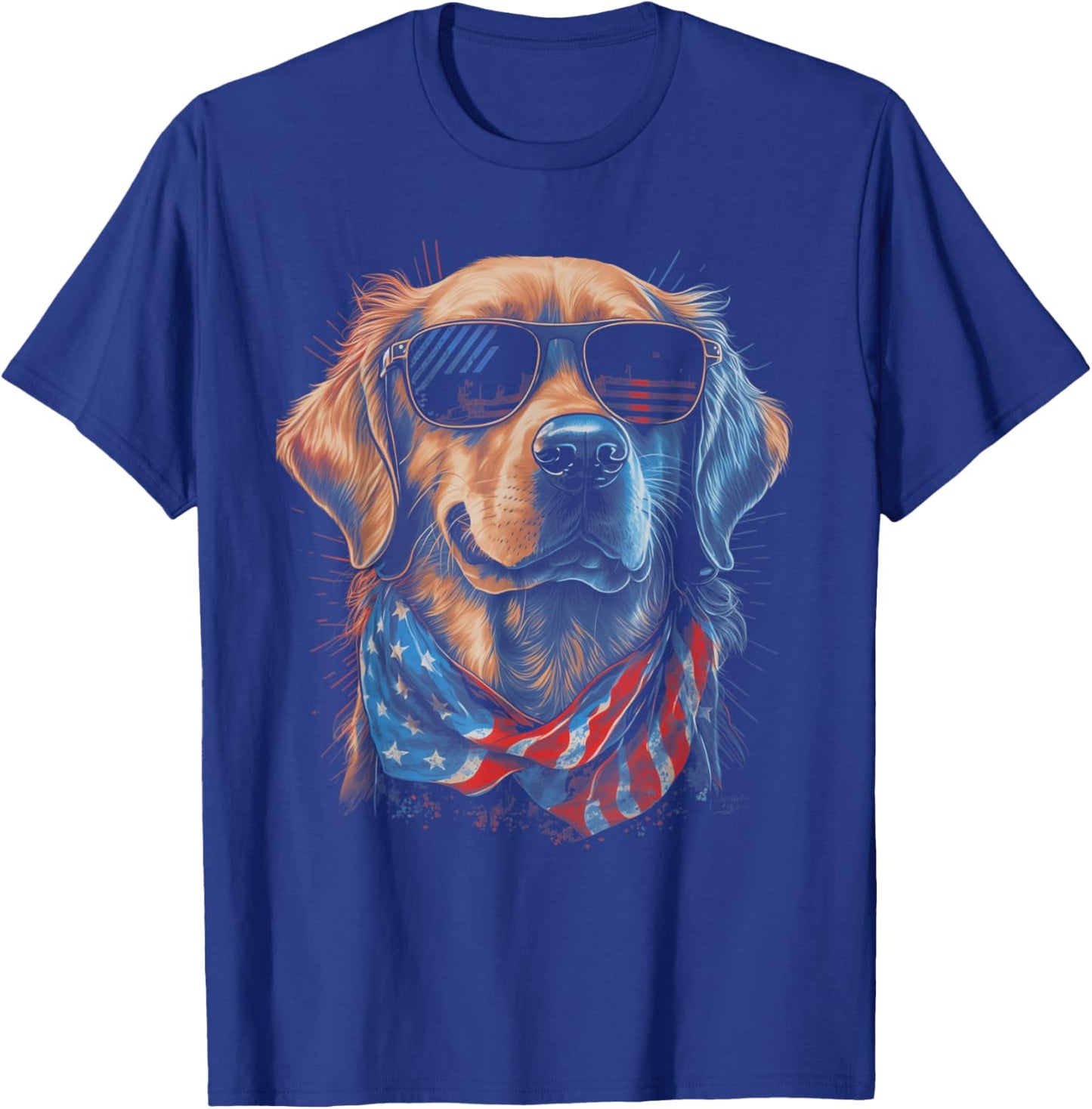 American Flag USA America 4th Of July Dog -Golden Retriever T-Shirt - T-Shirt | Royal