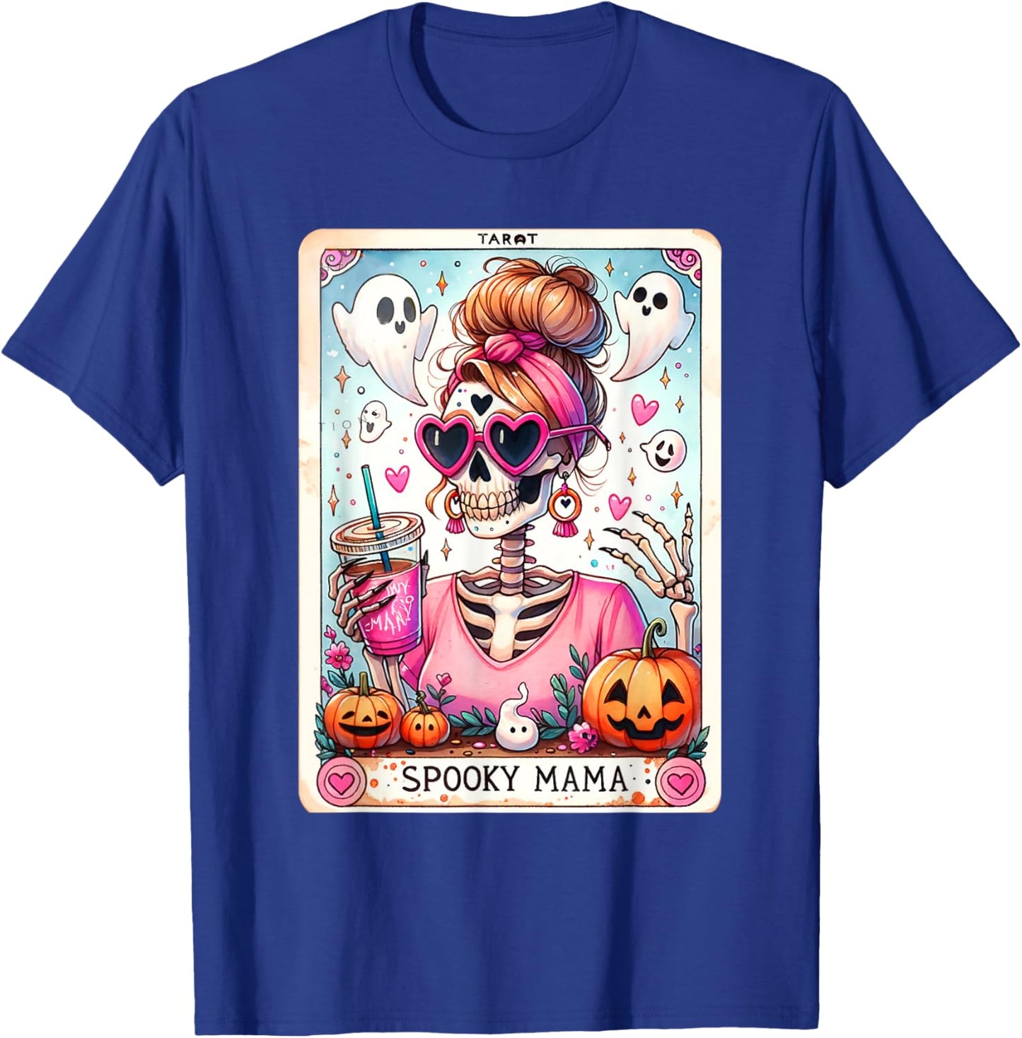 Spooky Mama Tarot Card Skeleton Mom Jack O Lantern Halloween T-Shirt - T-Shirt | Royal