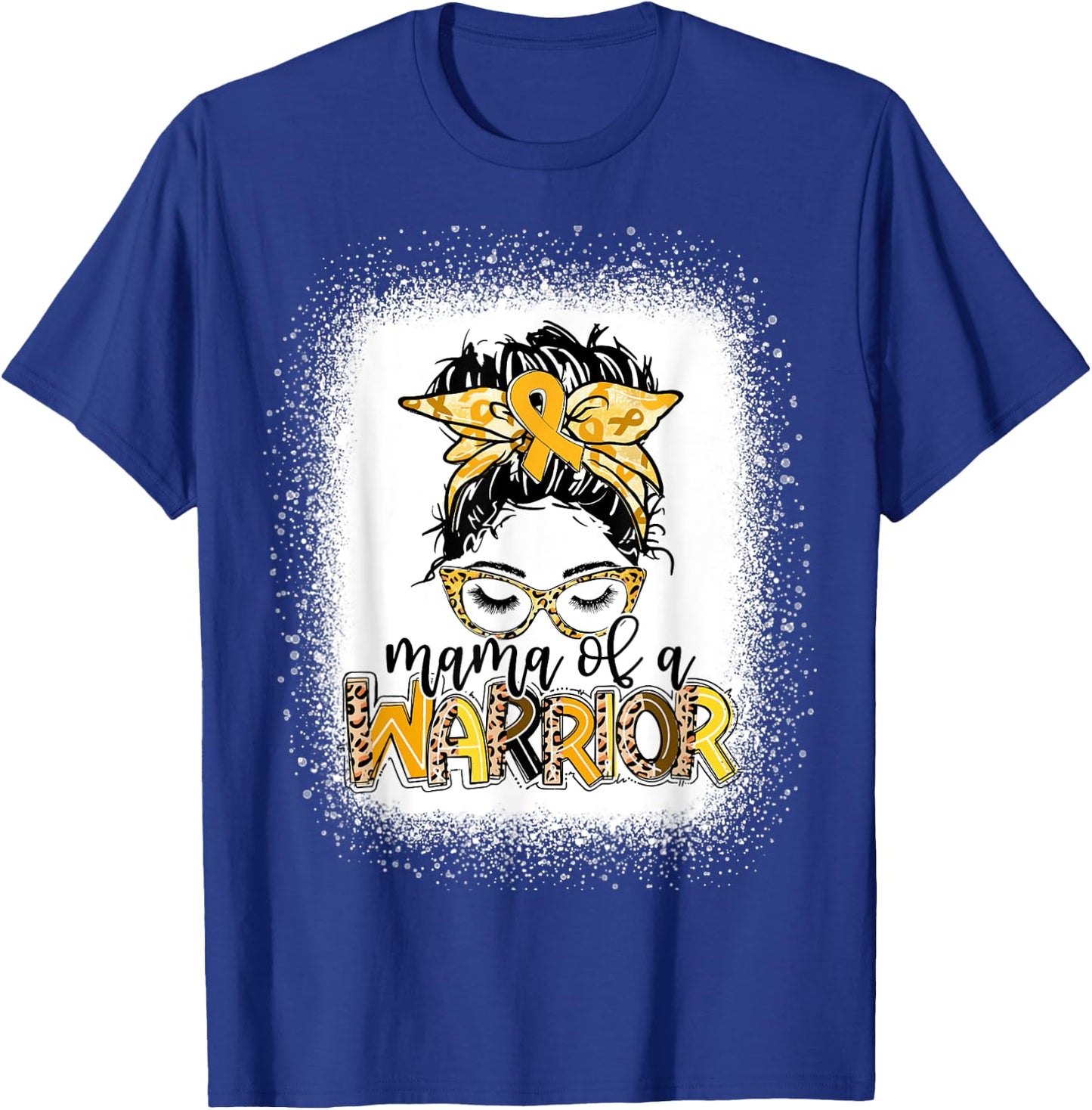 Childhood Cancer Awareness Women Messy Bun Mama of a Warrior T-Shirt - T-Shirt | Royal