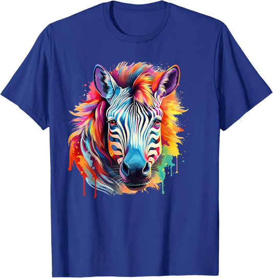 Stripped Pattern Colorful Zebra Horse Print Gift Adult Women T-Shirt - T-Shirt | Royal