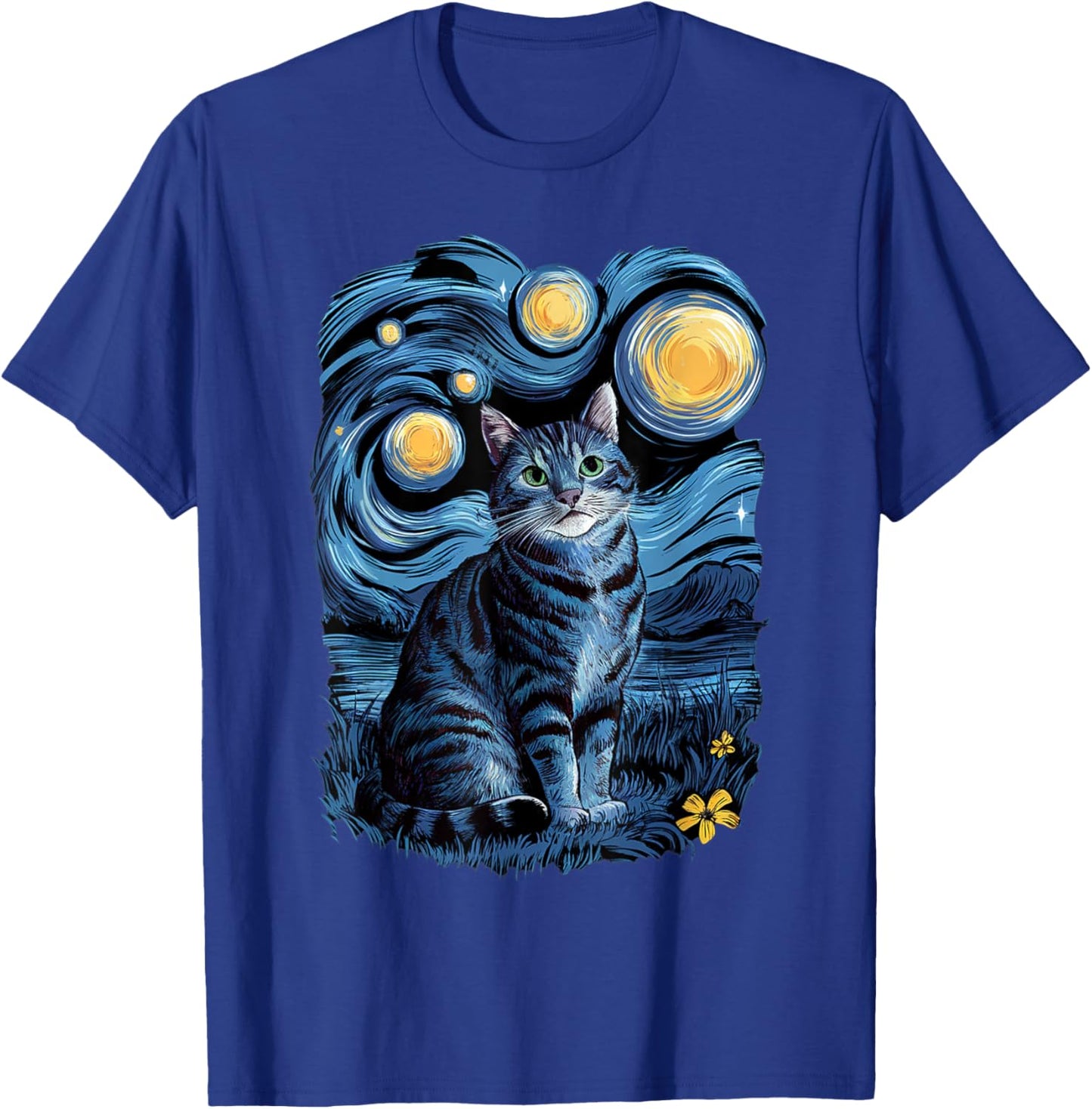 Van Gogh Cat Gifts Tabby Cat Owners Cat Lady Black Men Cat T-Shirt - T-Shirt | Royal