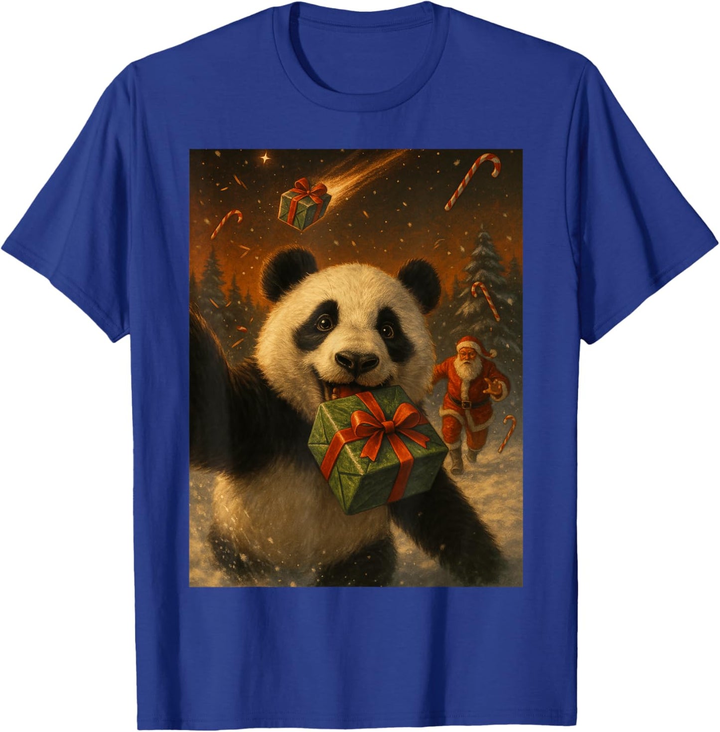 Panda Christmas Shirt - Funny Bear with Santa T-Shirt - T-Shirt | Royal