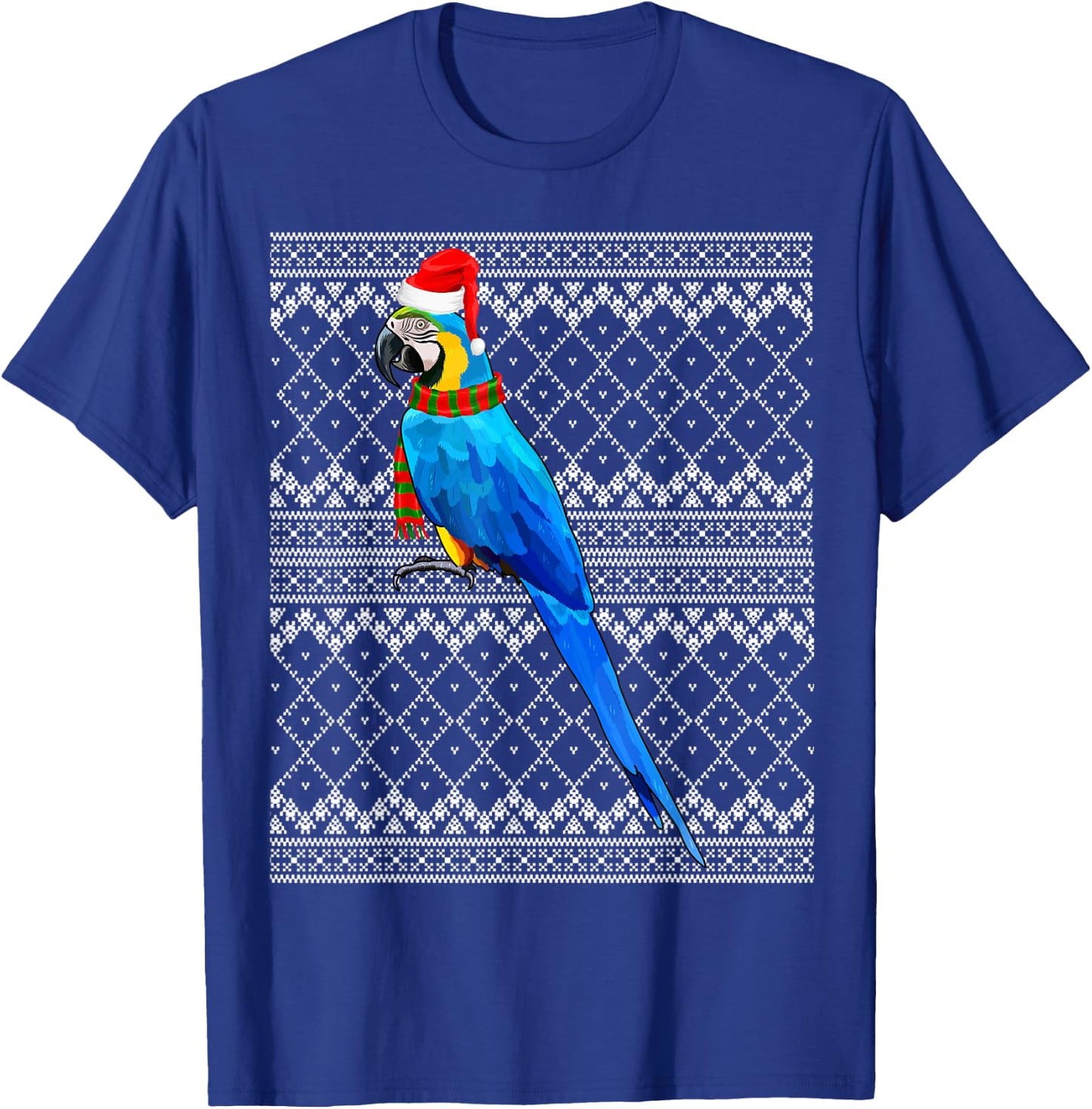 Xmas Bird Santa Hat Blue-and-Yellow Macaw Ugly Christmas T-Shirt - T-Shirt | Royal