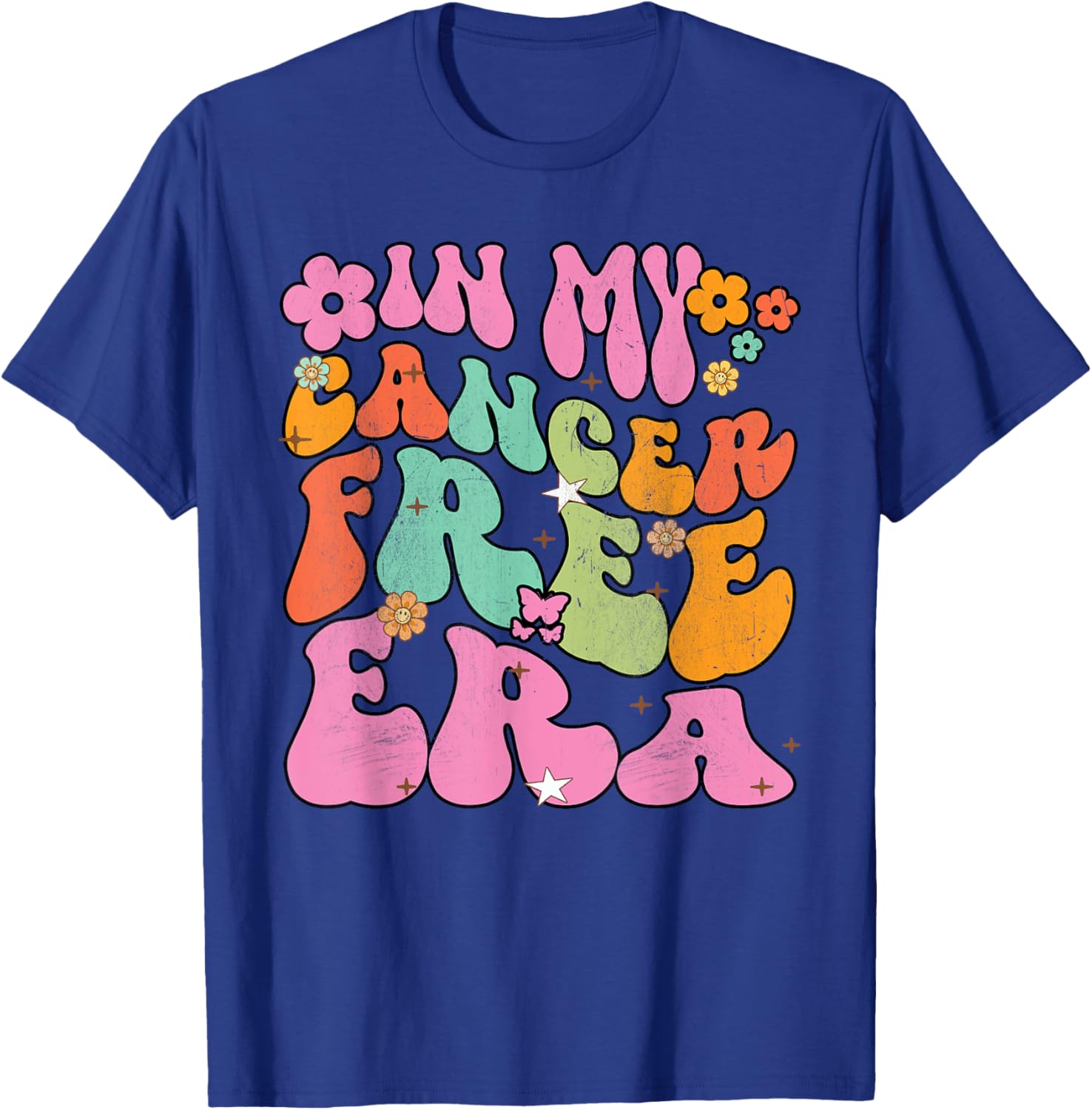 Groovy Flowers In My Cancer Free Era Breast Cancer Warrior T-Shirt - T-Shirt | Royal