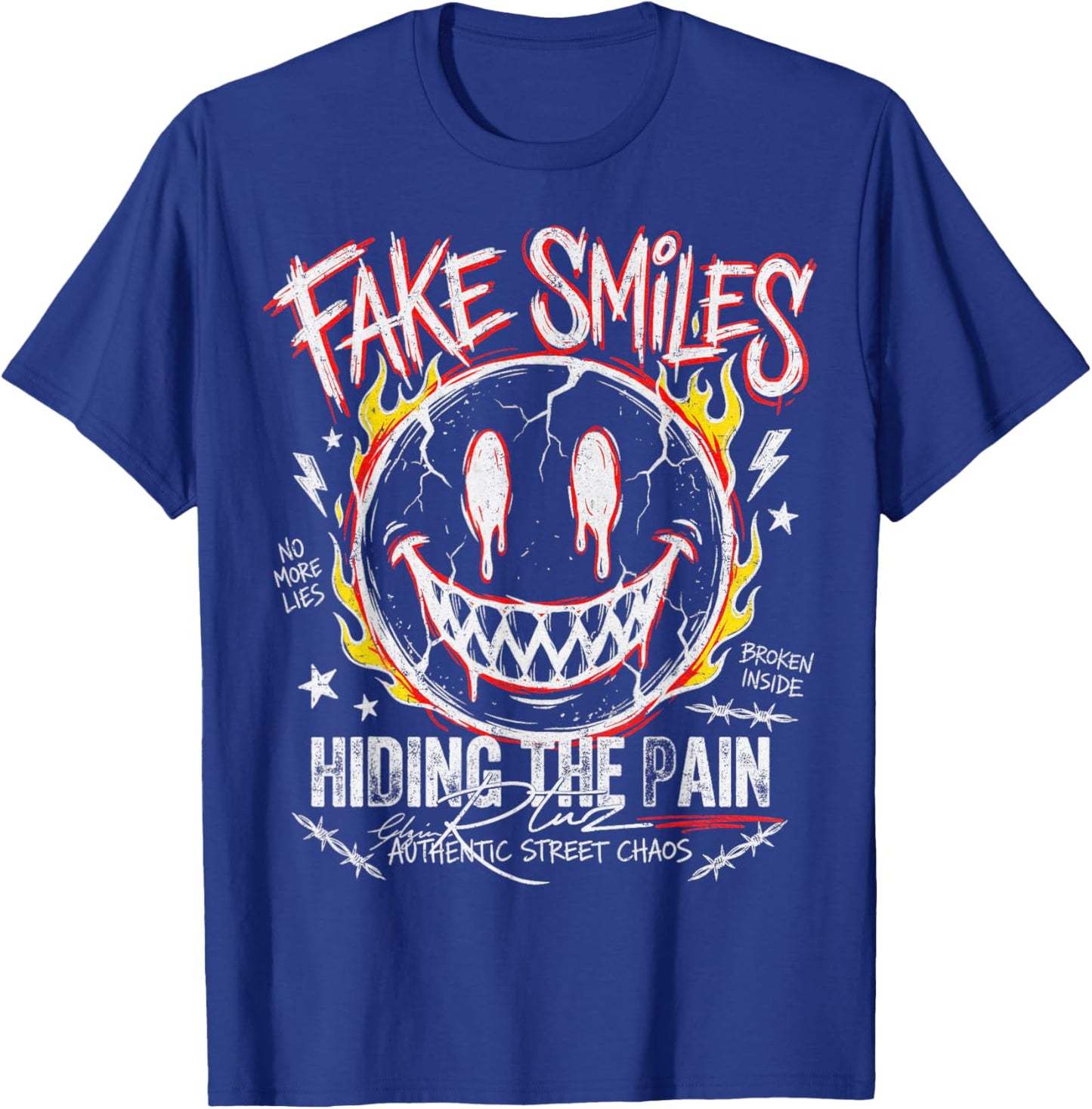 Y2K Streetwear Mode Vintage Fashion Damen Herren Retro Smile T-Shirt - T-Shirt | Royal