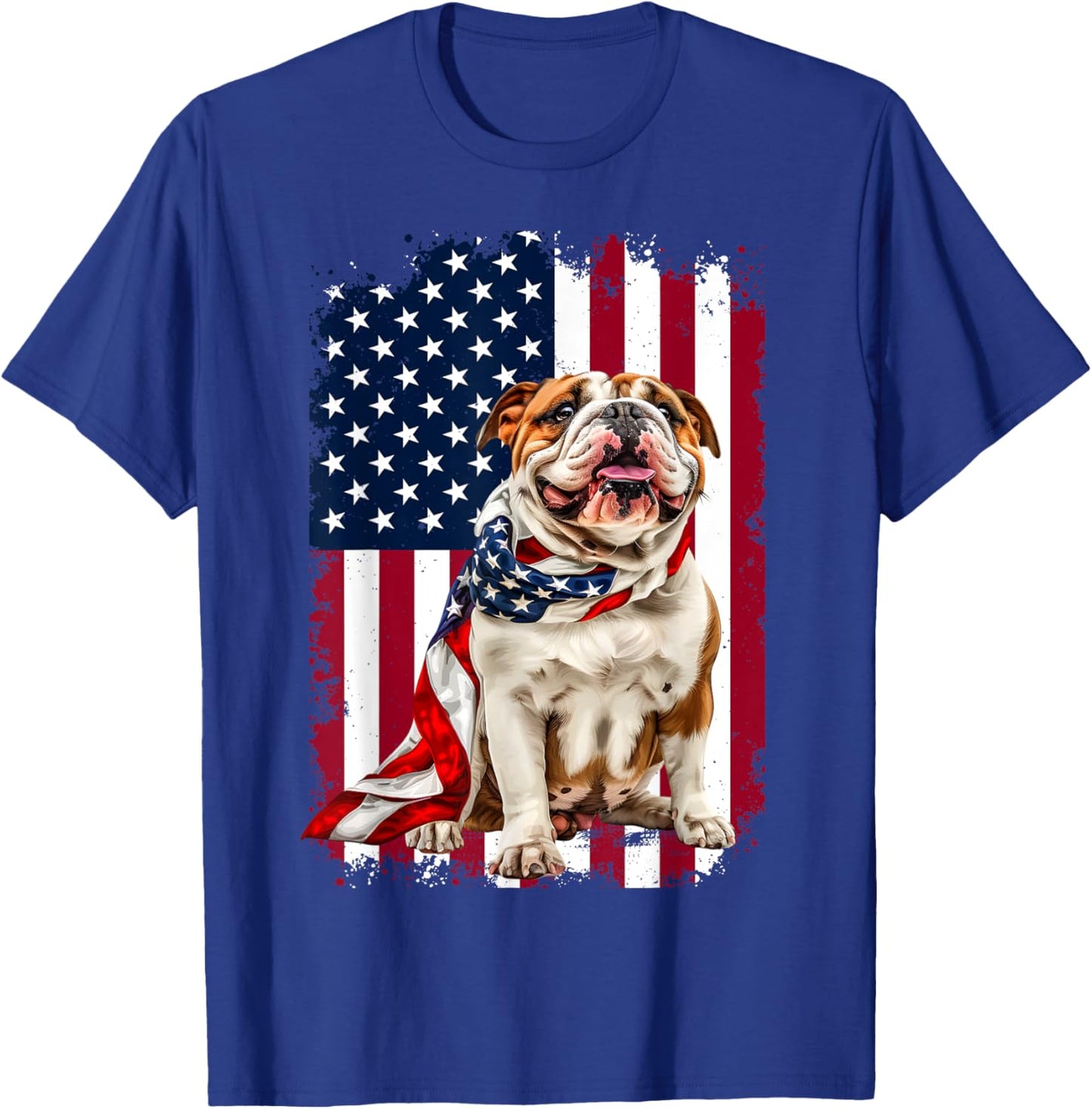 English Bulldog American Flag 4th Of July Bulldog Lovers T-Shirt - T-Shirt | Royal