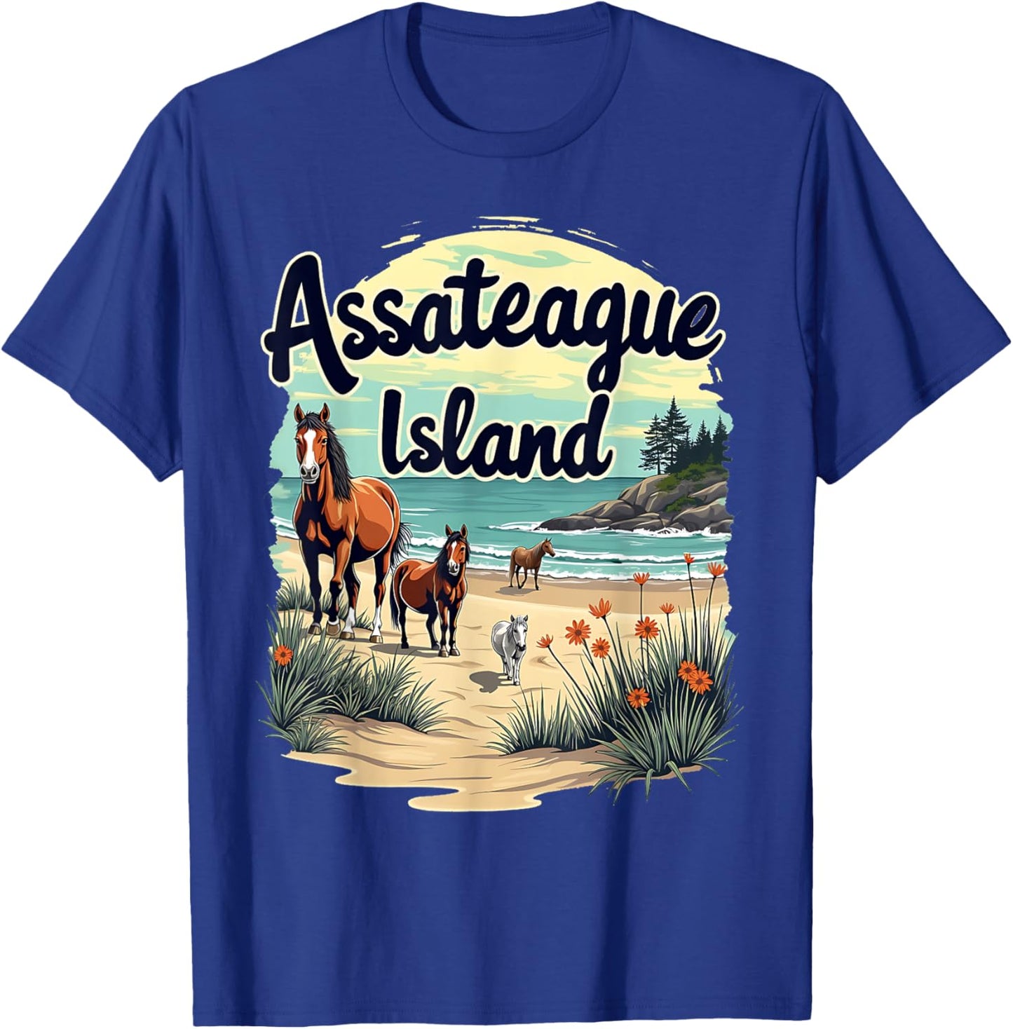 Scenic Wild Horses on Assateague Island Maryland T-Shirt - T-Shirt | Royal