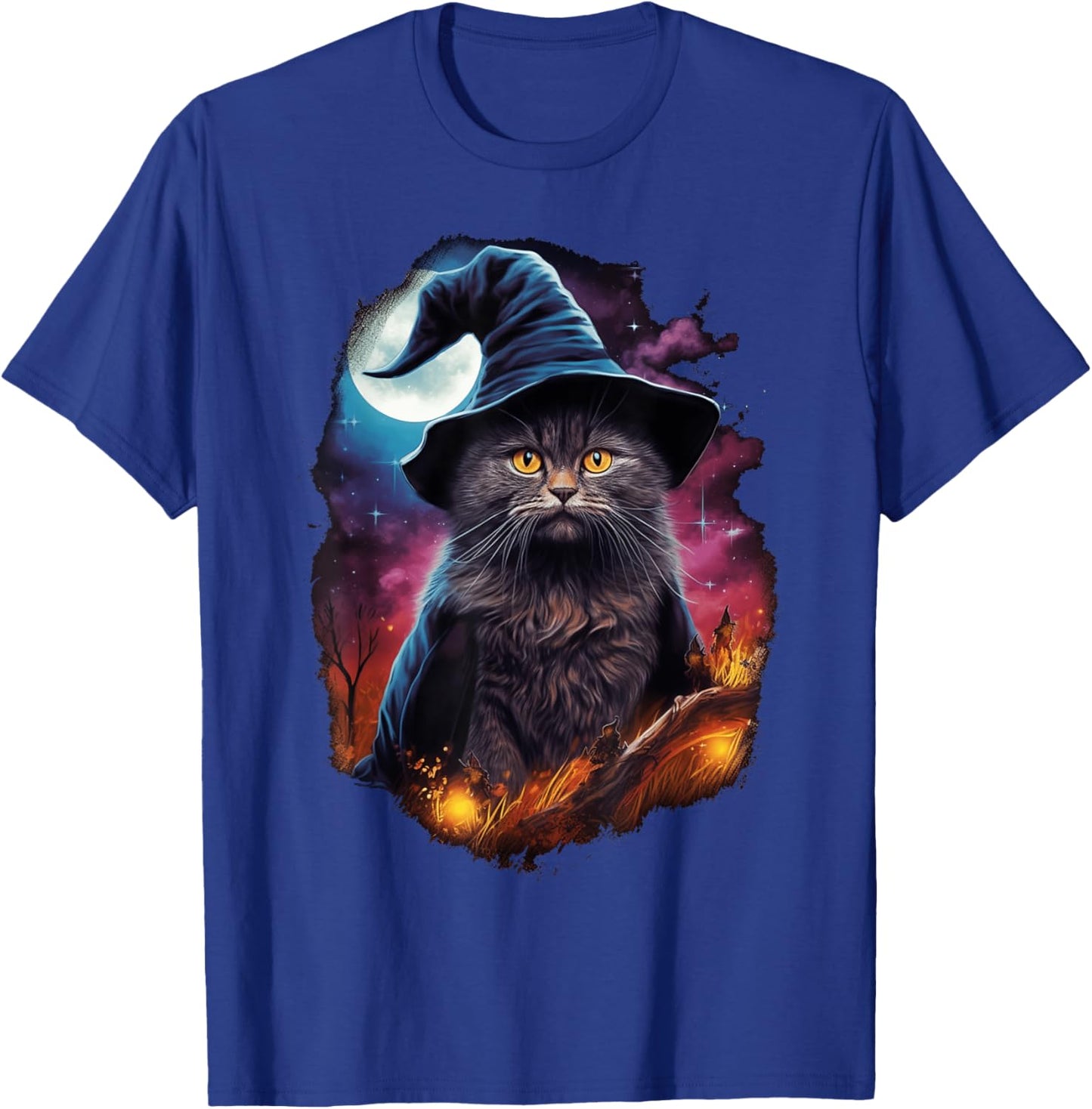 Black Cat Wizard Halloween Witch Mystical Black Cat Lovers Men Women Kids T-Shirt - T-Shirt | Royal