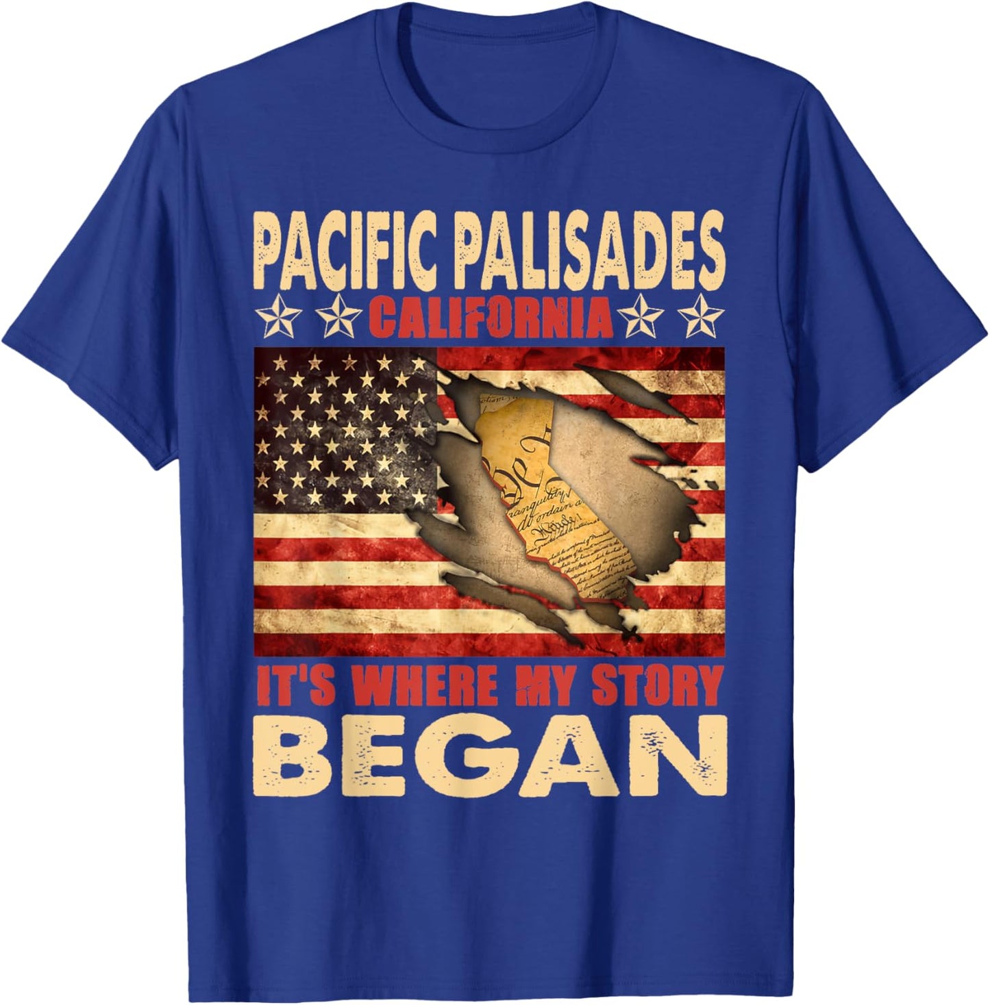 Pacific Palisades California USA Flag 4th Of July T-Shirt - T-Shirt | Royal