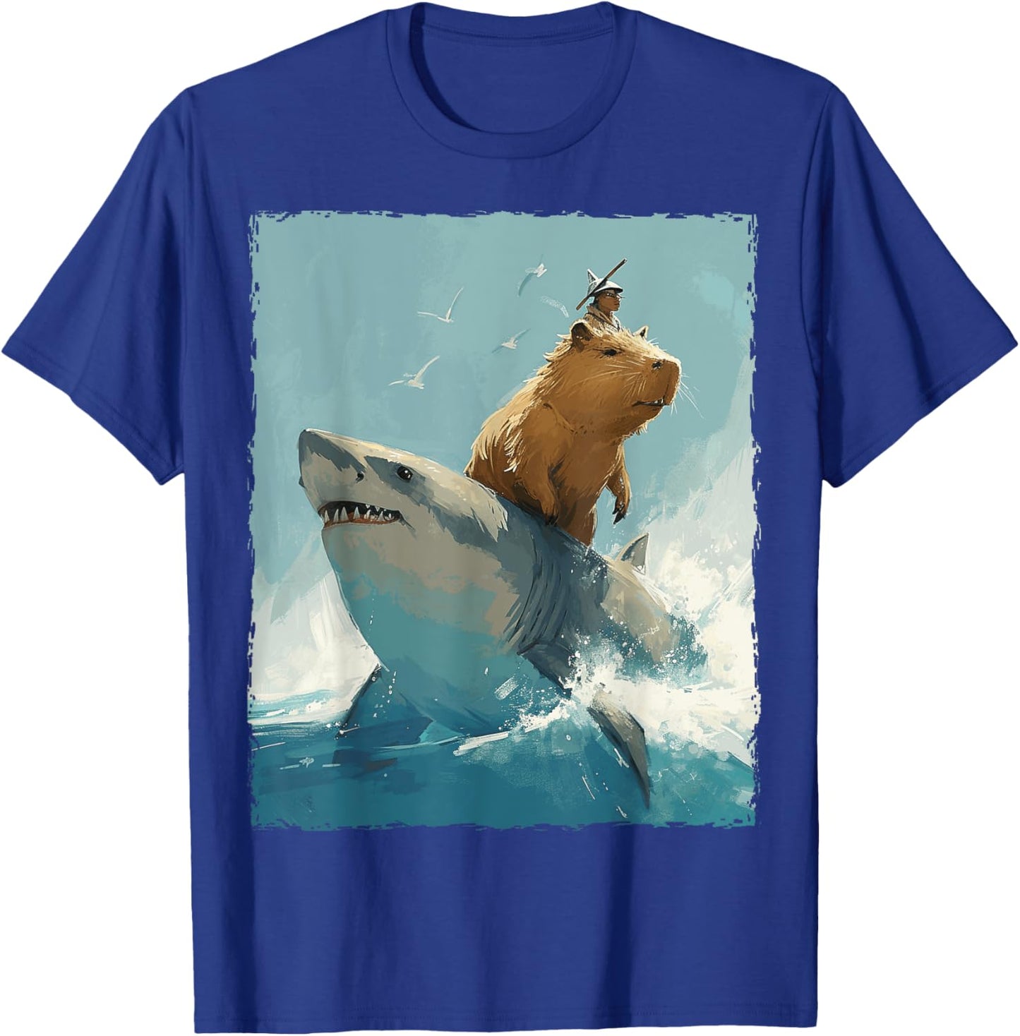 Capybara Is Riding A Shark T-Shirt - T-Shirt | Royal
