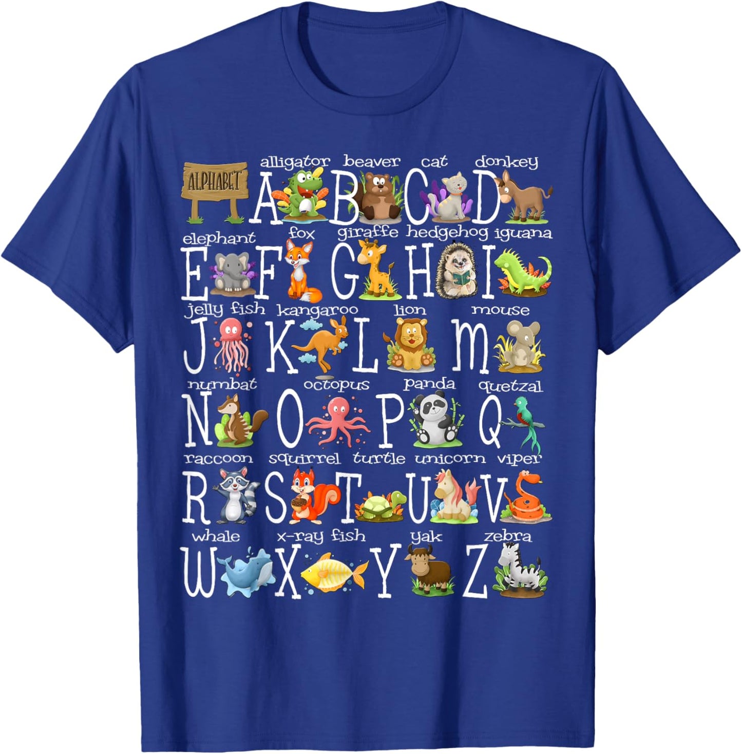 Back to School Kids Cute Animals A-Z Alphabet ABCs Teacher T-Shirt - T-Shirt | Royal