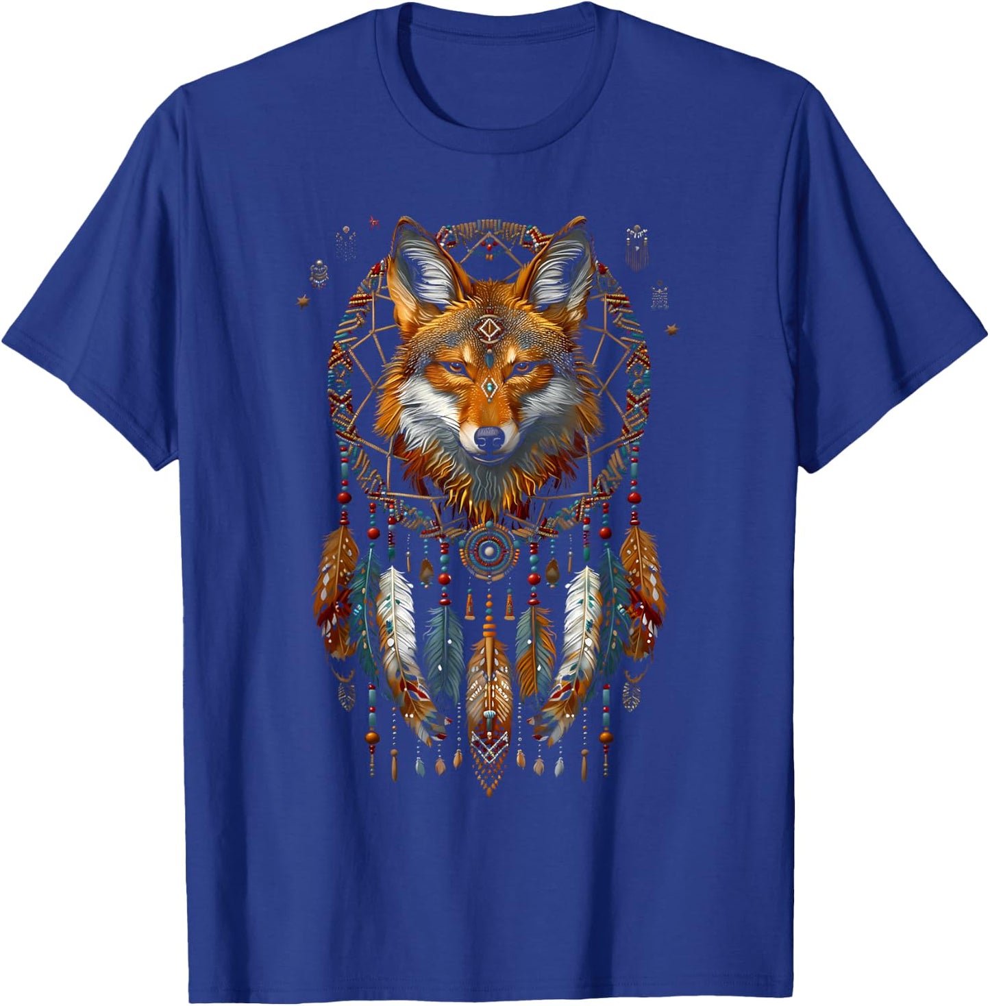 Colorful Mantra Spirit Animal Dreamcatcher Shop Fox Dreamcatcher Native American Indian Feathers Arts -Adults T-Shirt - T-Shirt | Royal