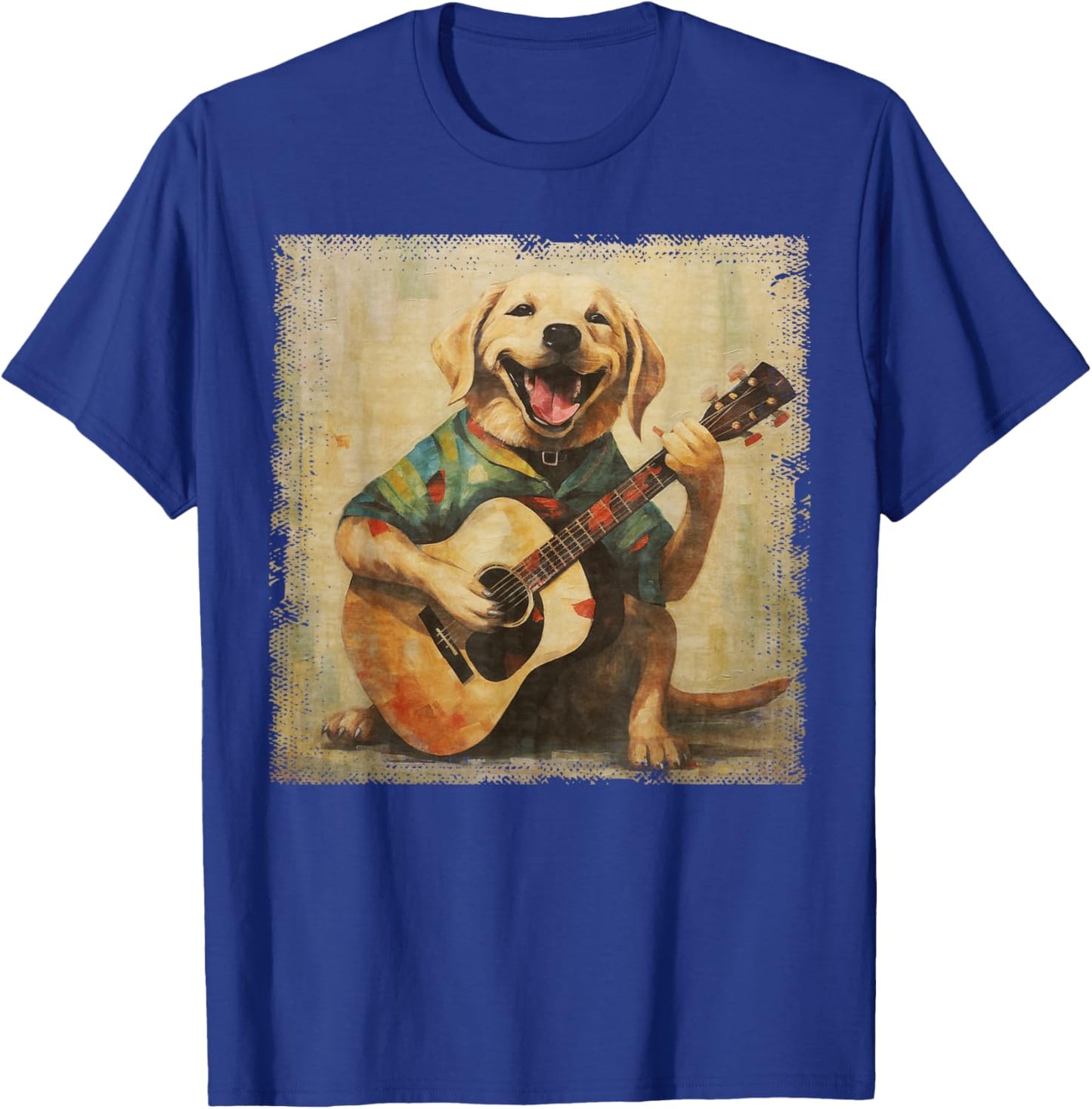 Colorful Oil Painting Of A Labrador Dog Lab Playing Guitar Men Women Girls Kids T-Shirt - T-Shirt | Royal