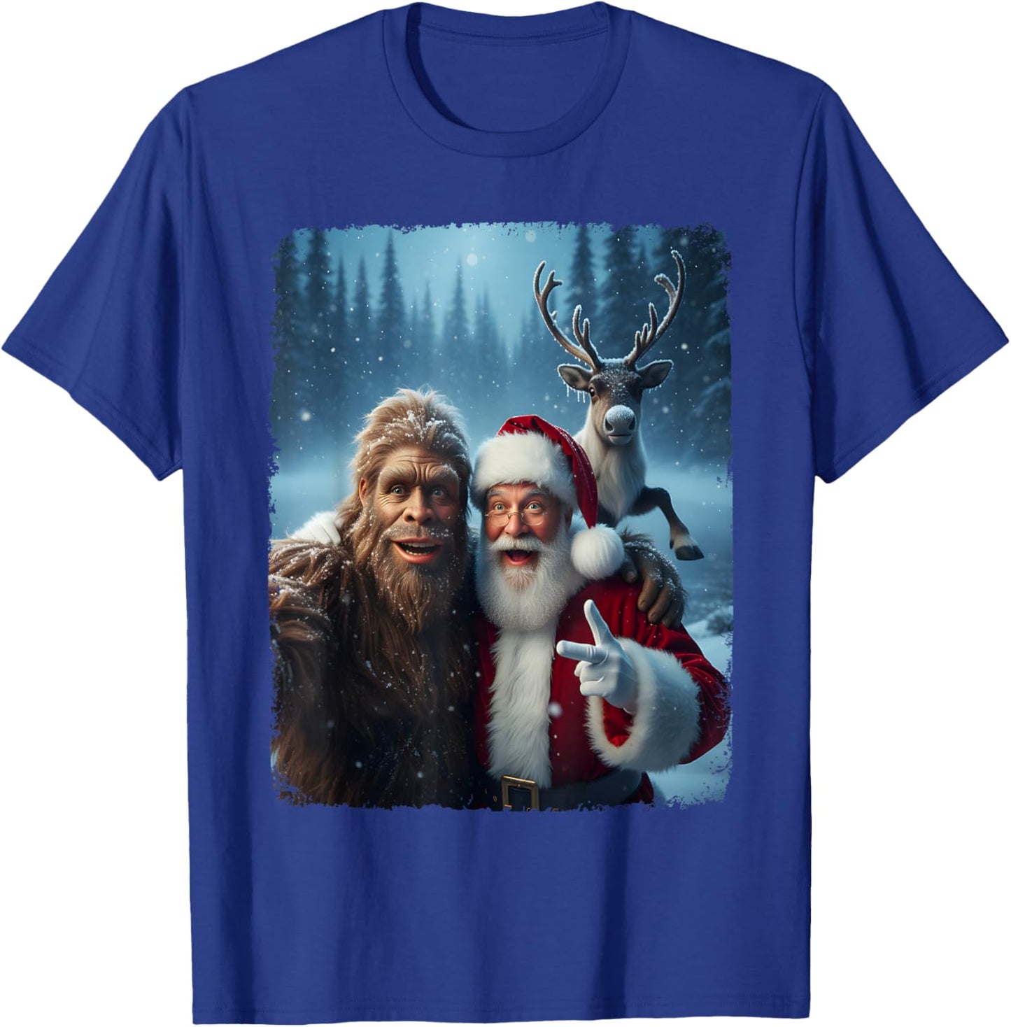 Santa Claus Bigfoot Selfie Top Xmas Meme Funny Christmas T-Shirt - T-Shirt | Royal