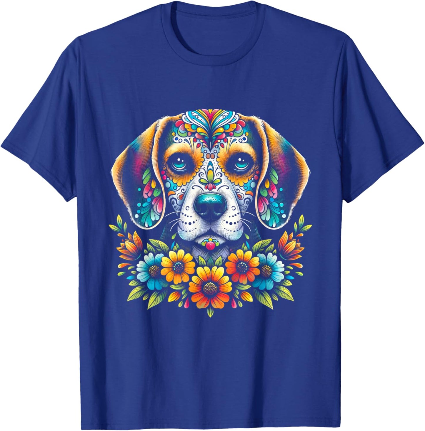 Cinco De Mayo Sugar Skull Flower Beagle Dog Men Women Kids T-Shirt - T-Shirt | Royal