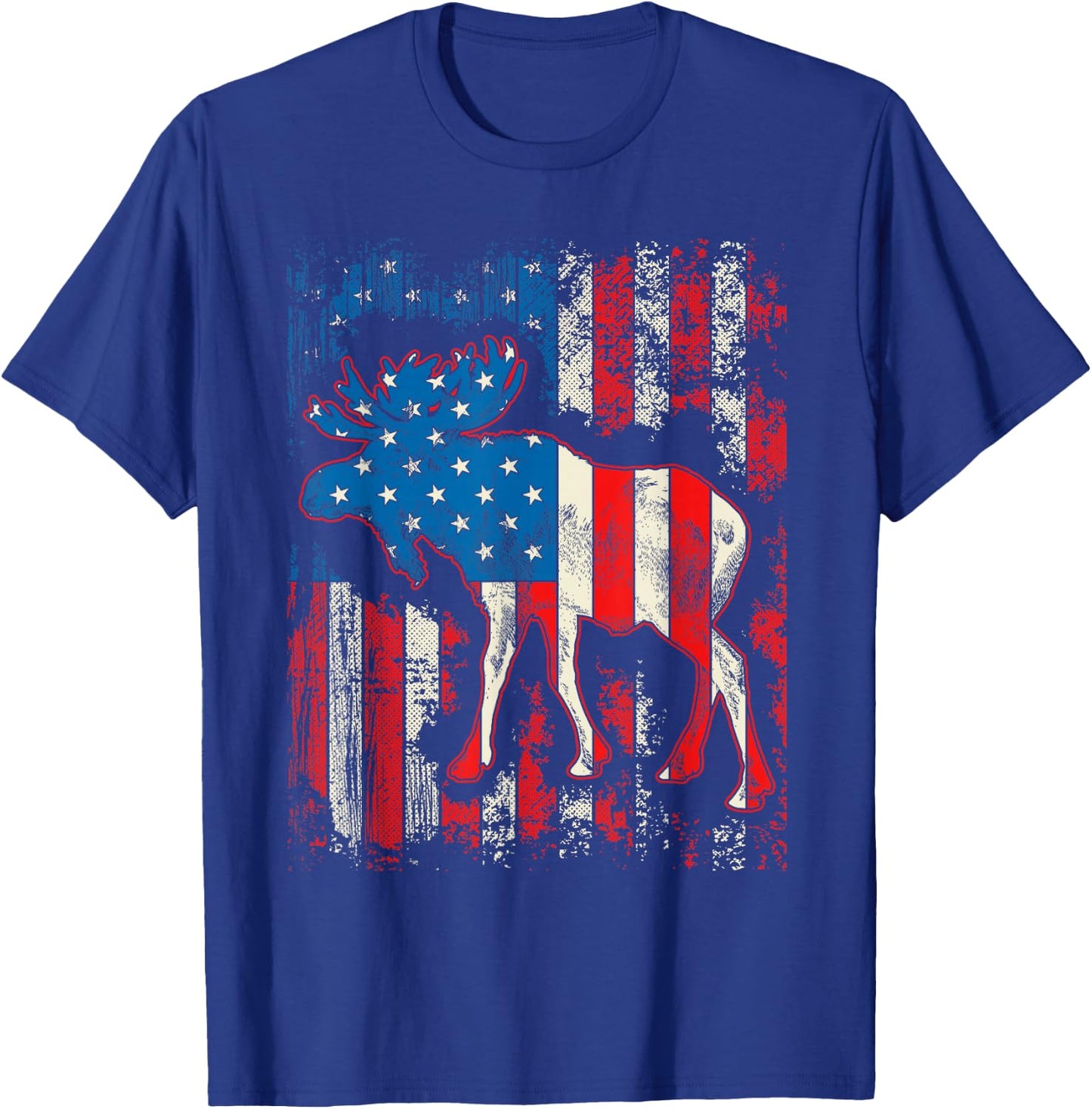 Moose USA American Flag 4th Of July Men Women Retro Vintage T-Shirt - T-Shirt | Royal