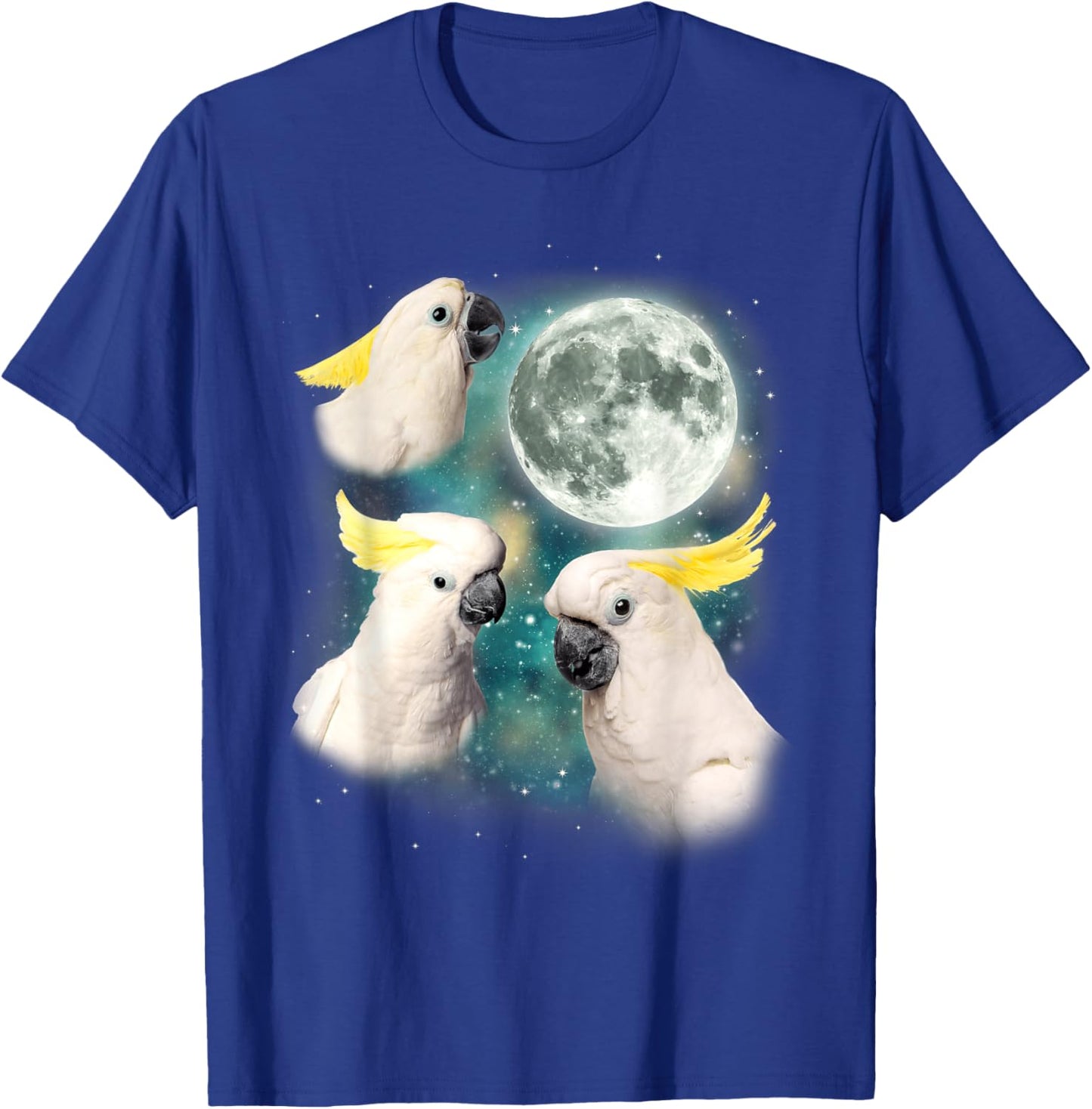 Three Cockatoo Moon 3 Birds Tropical Paradise Parody T-Shirt - T-Shirt | Royal