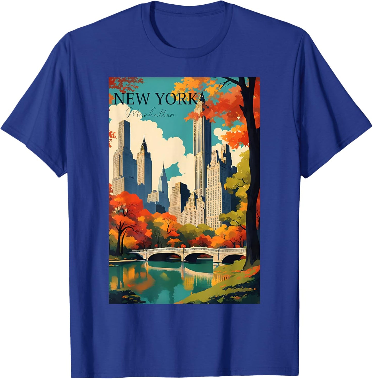 Manhattan New York Travel Poster Modern With A Vintage Style T-Shirt - T-Shirt | Royal