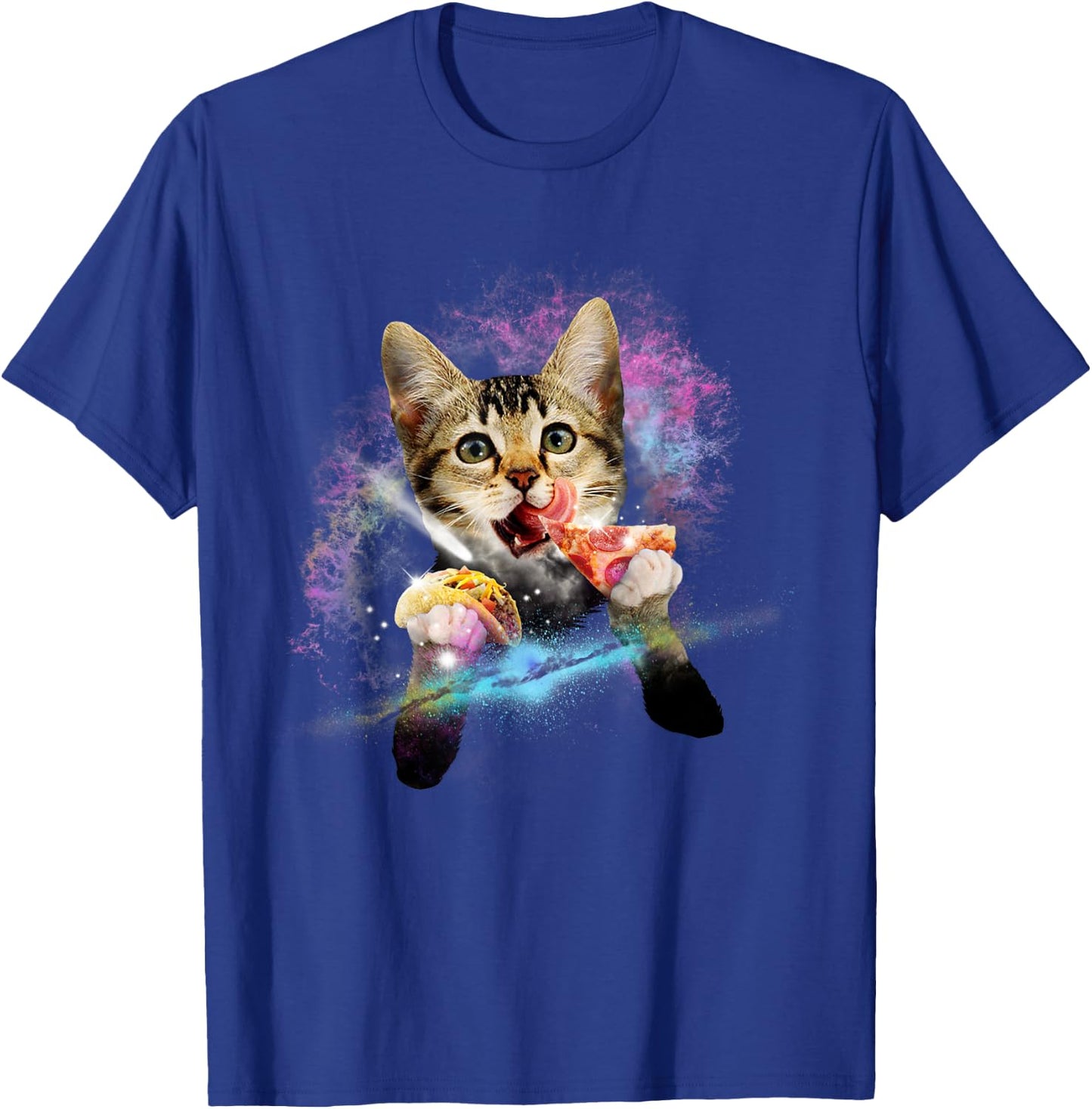 Galaxy Cat Rules Space With Taco And Pizza Power Gift T-Shirt - T-Shirt | Royal