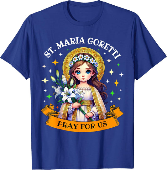 St Maria Goretti Lily Saints Catholic Saints for Children T-Shirt - T-Shirt | Royal
