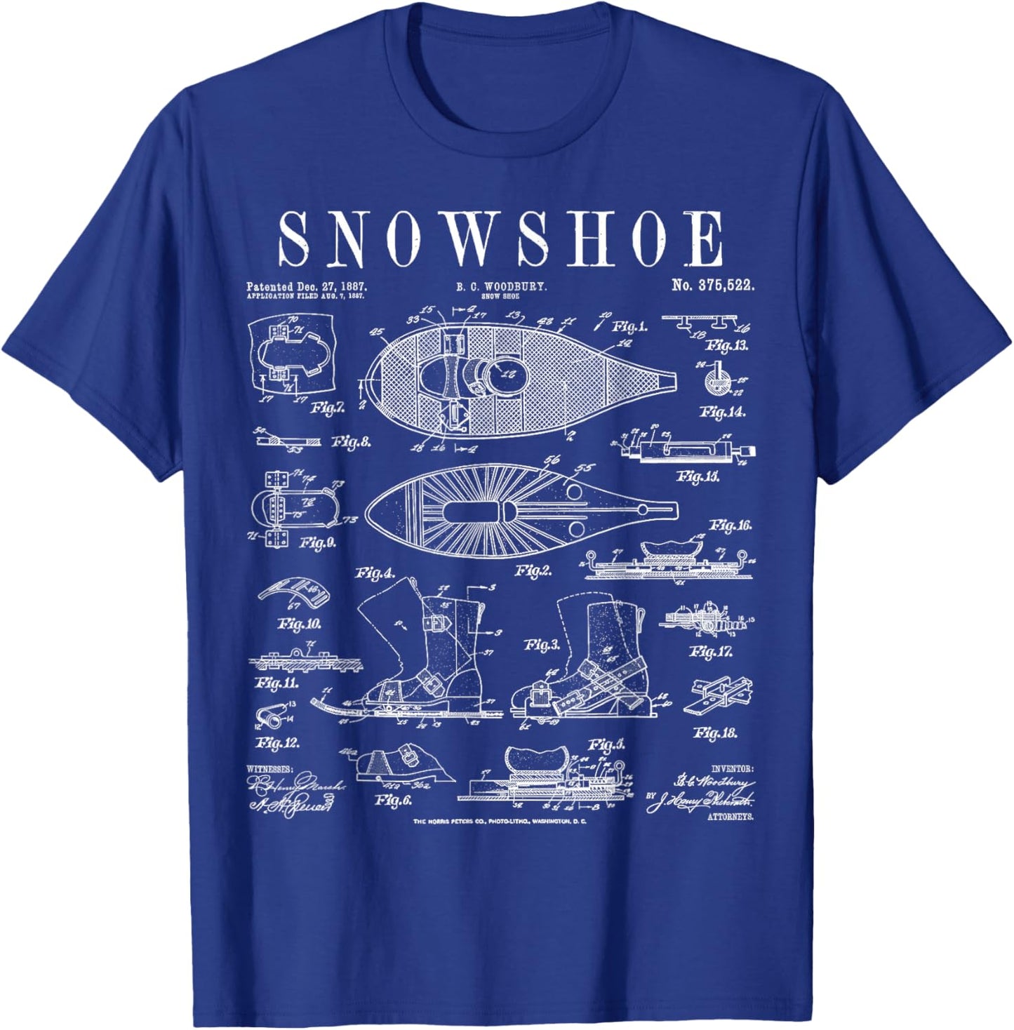 Snowshoe Snowshoeing Winter Hiking Vintage Patent Print T-Shirt - T-Shirt | Royal
