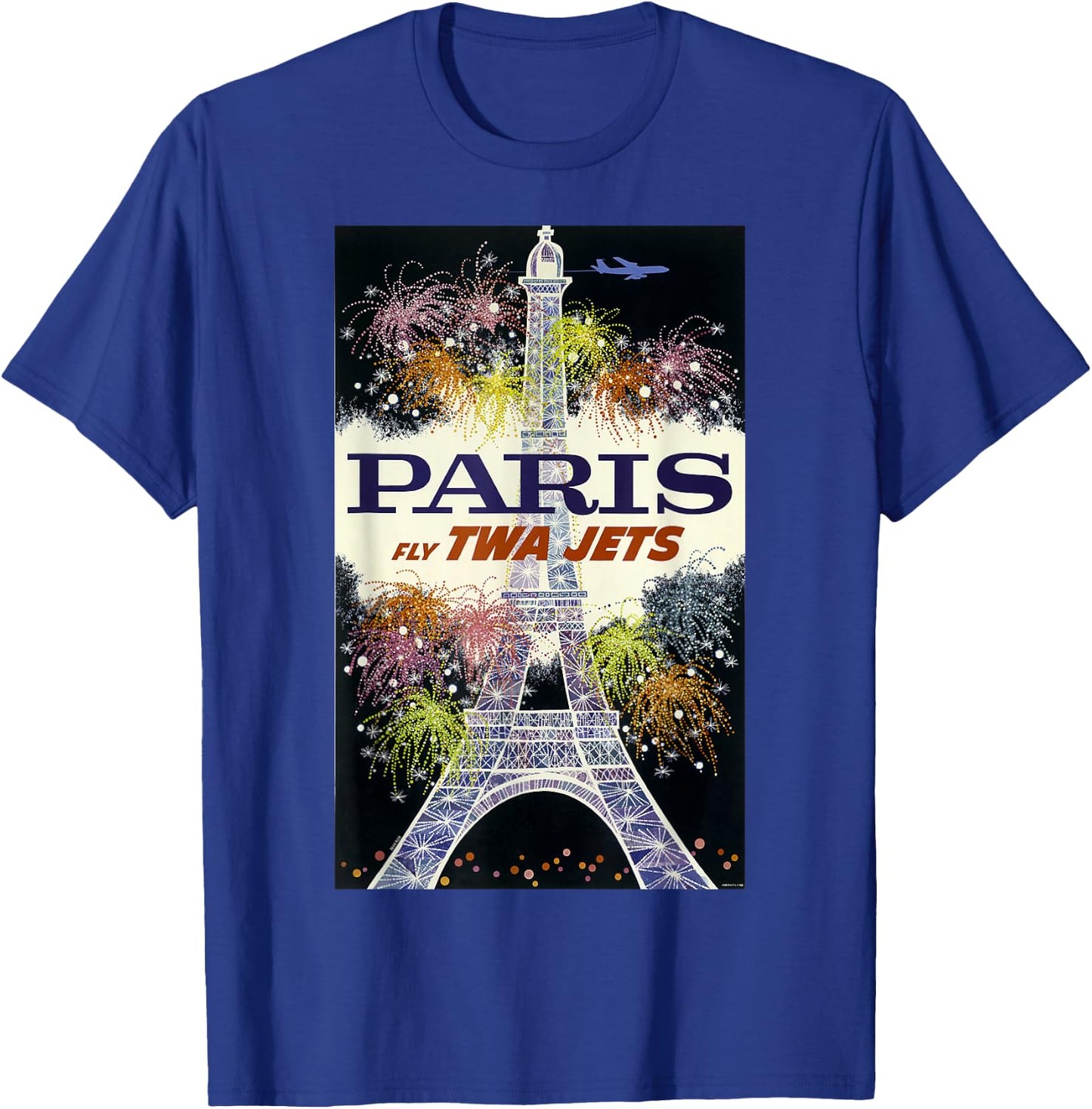 Paris Fly TWA Jets Vintage Retro Poster Print T-Shirt - T-Shirt | Royal