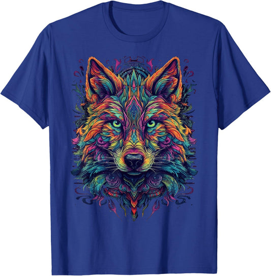 Colorful Wolf | Psychedelic Art Trippy Hippie Men Women T-Shirt - T-Shirt | Royal