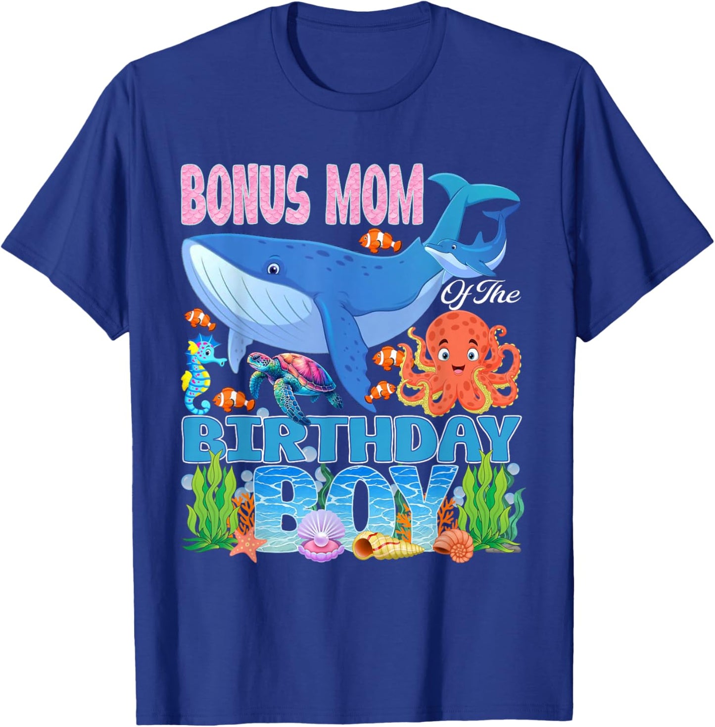 Bonus Mom of The Birthday Boy Aquarium Sea Animals Matching T-Shirt - T-Shirt | Royal