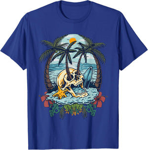 Vintage Palm Tree Skull Summer Beach Men Motorcycle Tattoo T-Shirt - T-Shirt | Royal