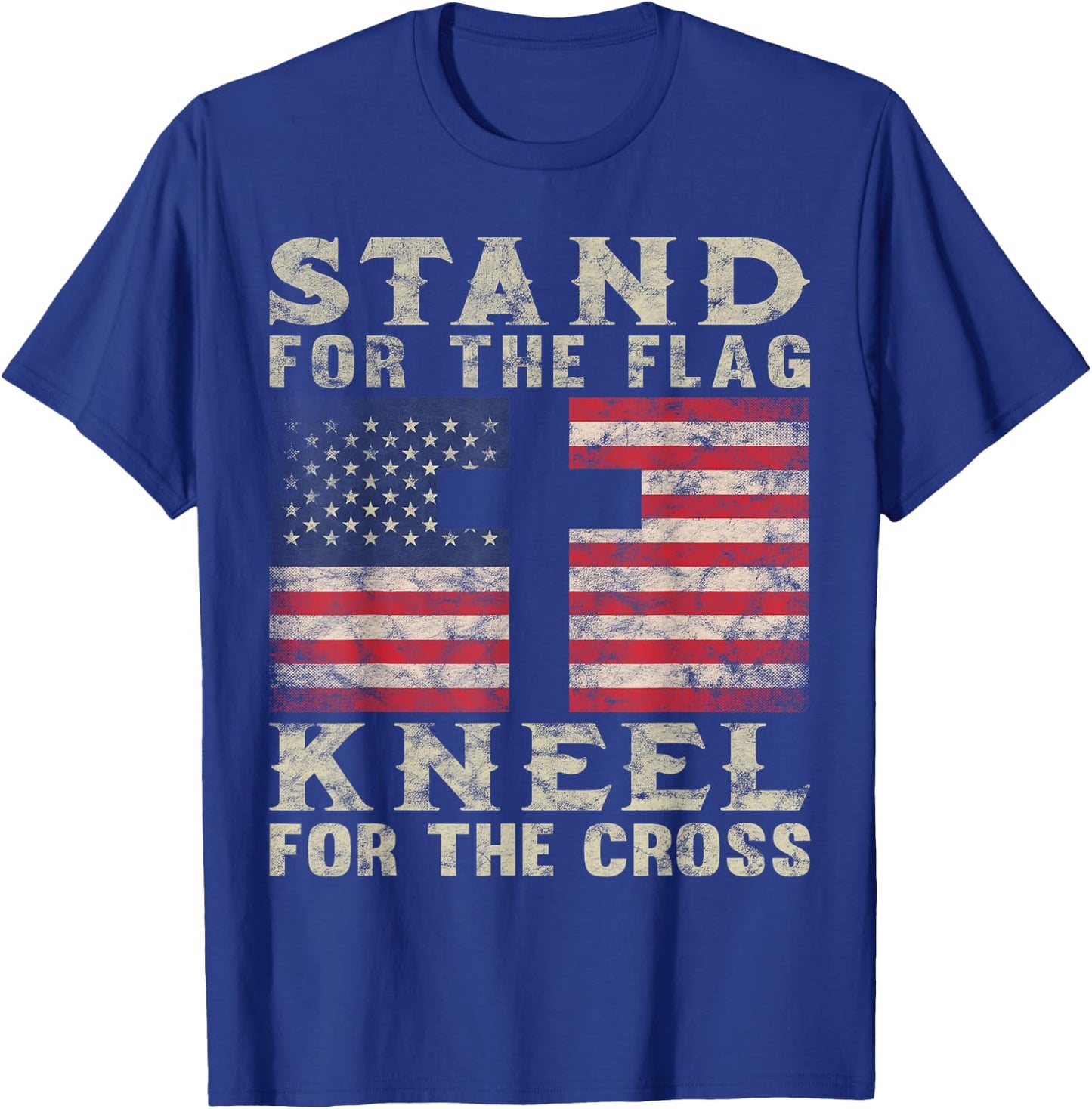 Christian Patriotic American Flag Stand Flag Kneel Cross T-Shirt - T-Shirt | Royal