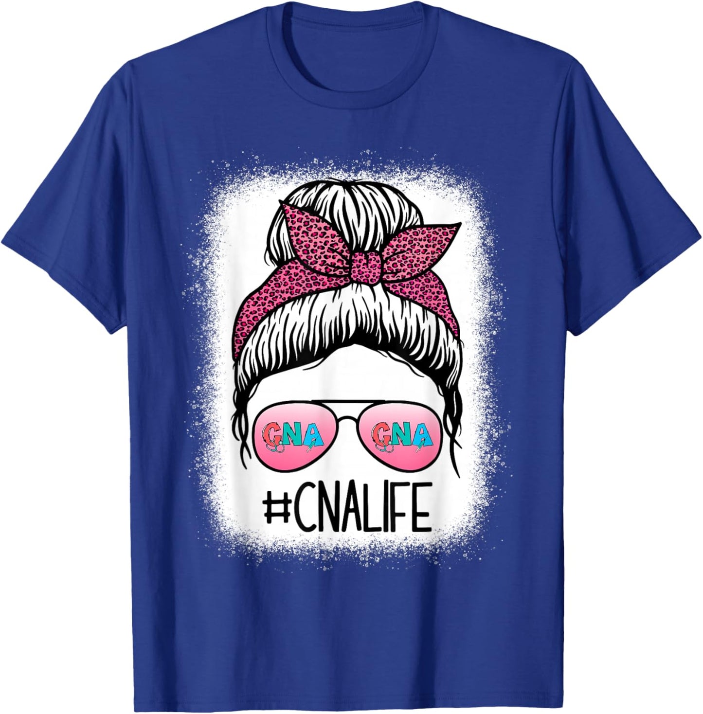 CNA Nurse Life Bleached Shirts Leopard Messy Bun Women T-Shirt - T-Shirt | Royal