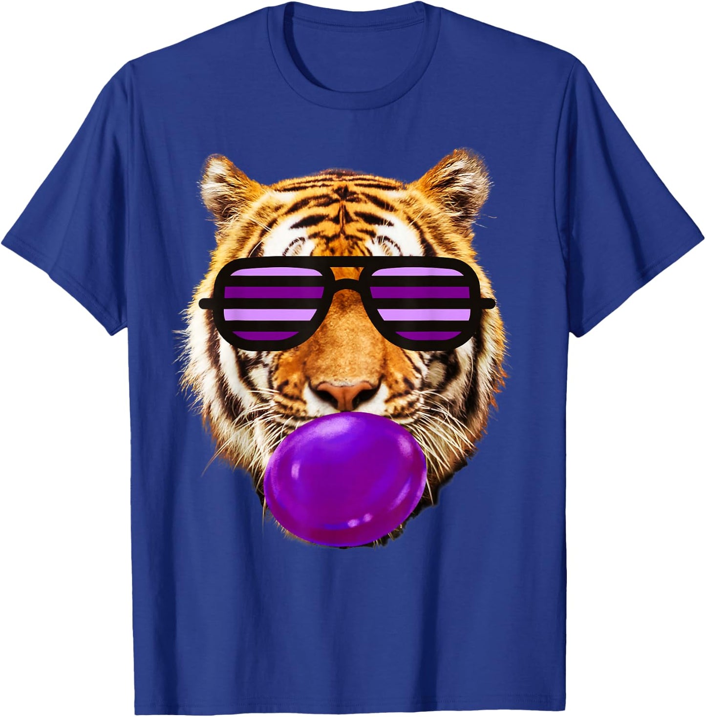 Purple bubble Gum tiger Stripe Cute Tiger with sunglasses T-Shirt - T-Shirt | Royal