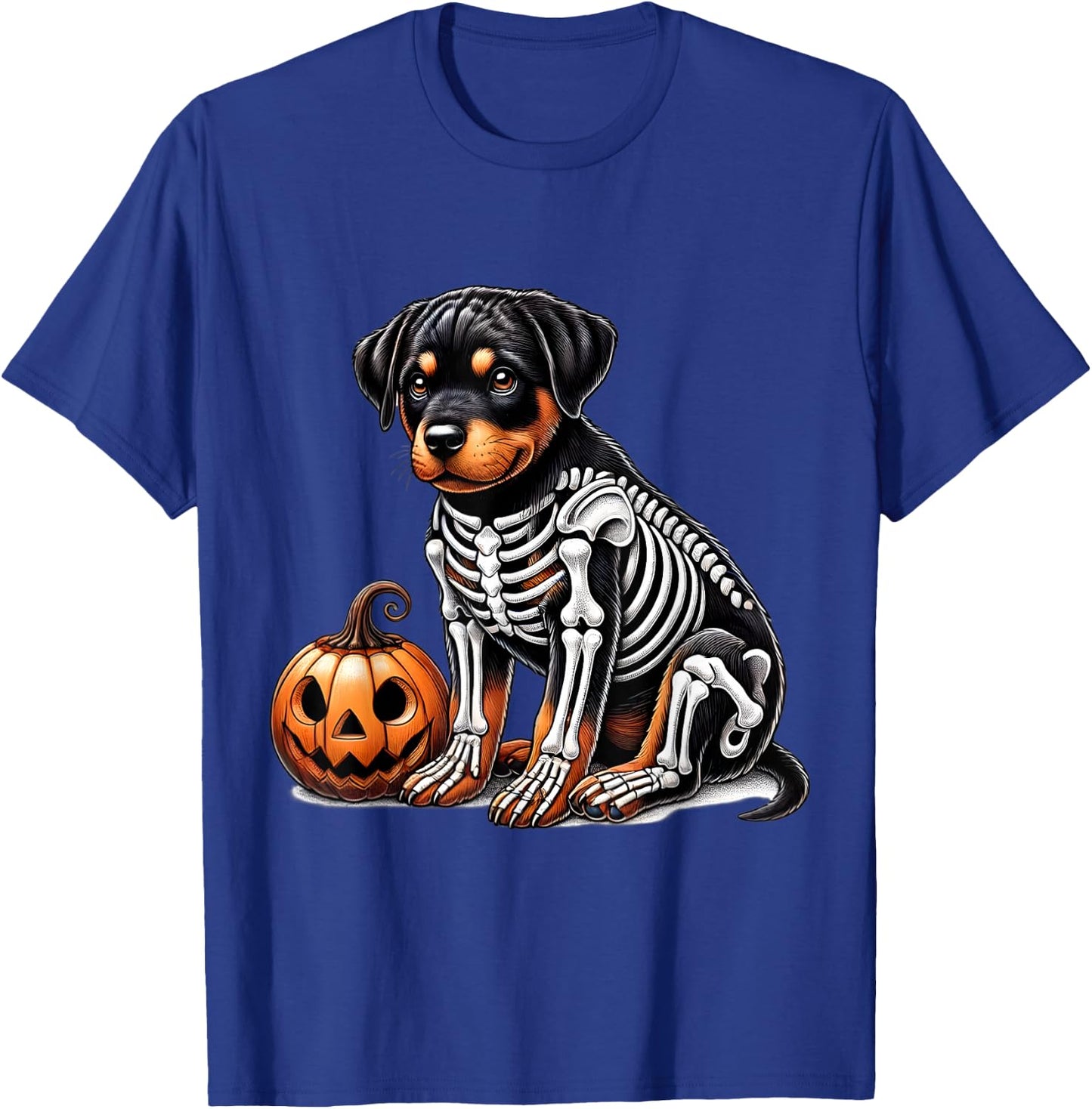 Rottweiler Skeleton Jack O Lantern Funny Dog Halloween T-Shirt - T-Shirt | Royal