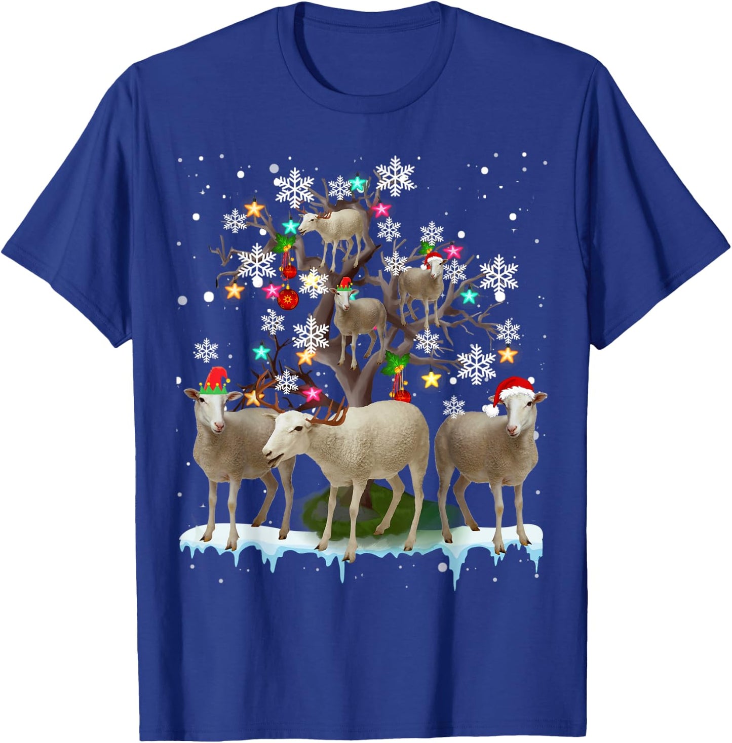 Christmas Sheep On Tree Funny Santa Sheep Lover Gifts T-Shirt - T-Shirt | Royal
