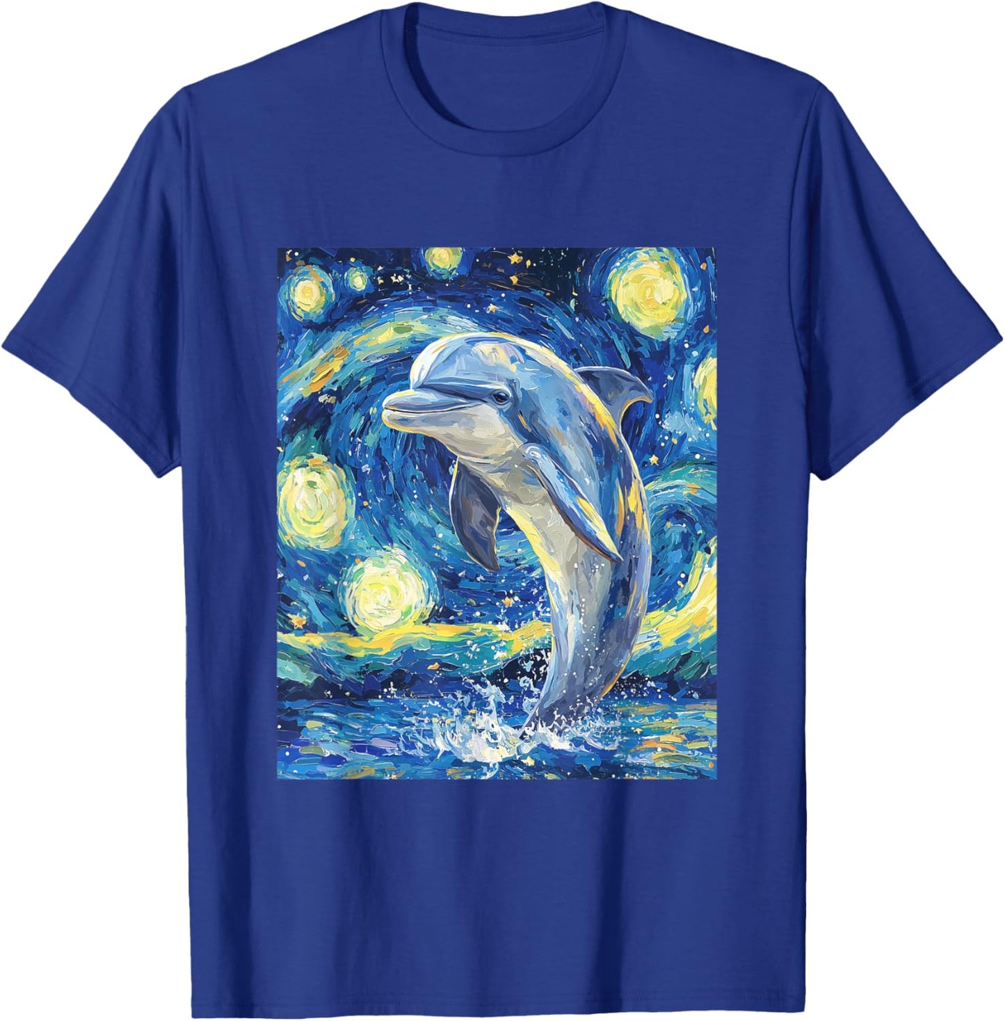 Cute Dolphin - Van Gogh Style - Starry Night Graphic T-Shirt - T-Shirt | Royal