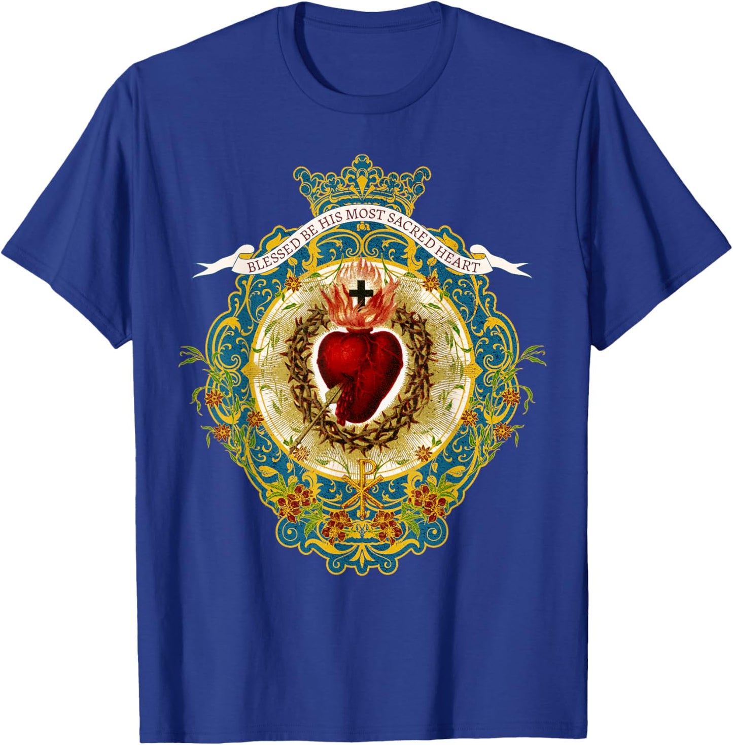 Sacred Heart of Jesus Symbol Divine Praises Vintage Catholic T-Shirt - T-Shirt | Royal