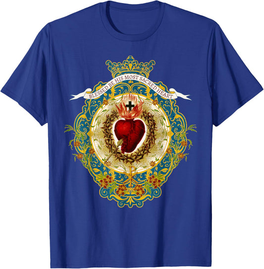 Sacred Heart of Jesus Symbol Divine Praises Vintage Catholic T-Shirt - T-Shirt | Royal