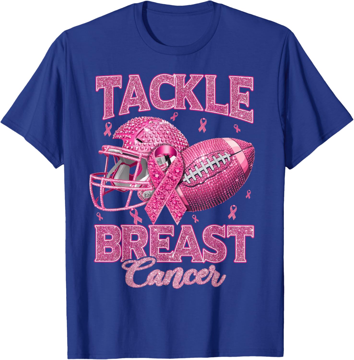 Tackle Breast Cancer Awareness American Football Pink Ribbon T-Shirt - T-Shirt | Royal