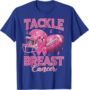 Tackle Breast Cancer Awareness American Football Pink Ribbon T-Shirt - T-Shirt | Royal