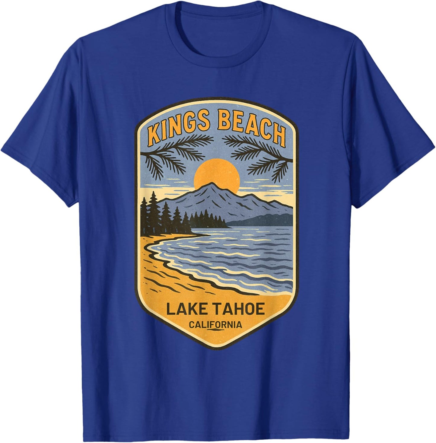 Kings Beach Lake Tahoe California Retro Vintage Art Souvenir T-Shirt - T-Shirt | Royal