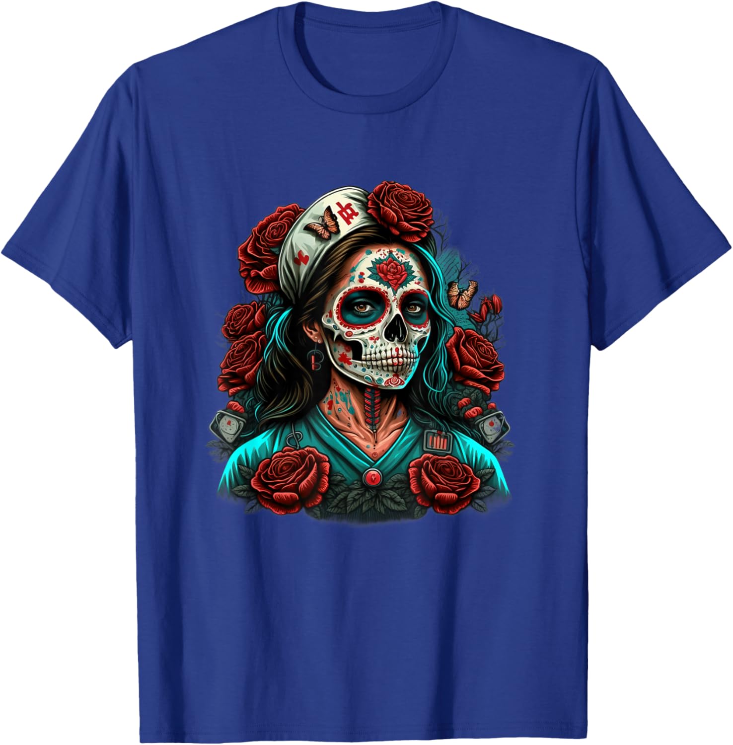Sugar Skull Nurse Doctor's Aid T-Shirt - T-Shirt | Royal