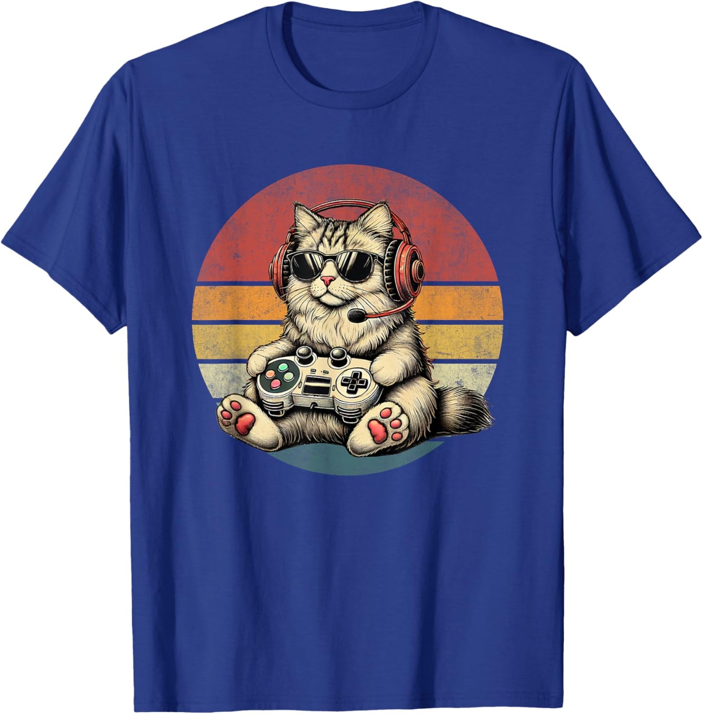 Kitten Cat Playing Video Games Vintage Funny Cat Gaming Men Women Kids T-Shirt - T-Shirt | Royal