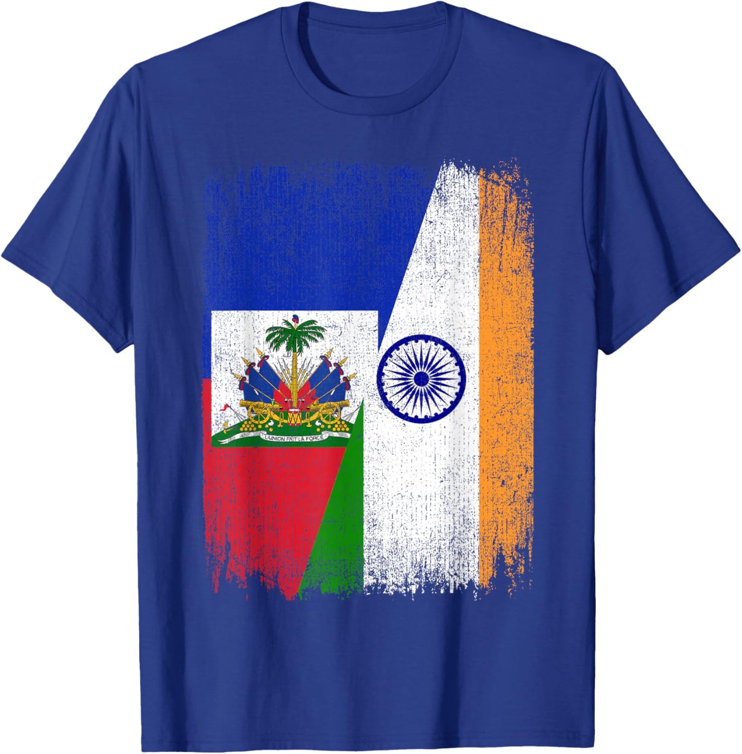 Half Haiti India Flag Haitian Indian Pride Roots T-Shirt - T-Shirt | Royal