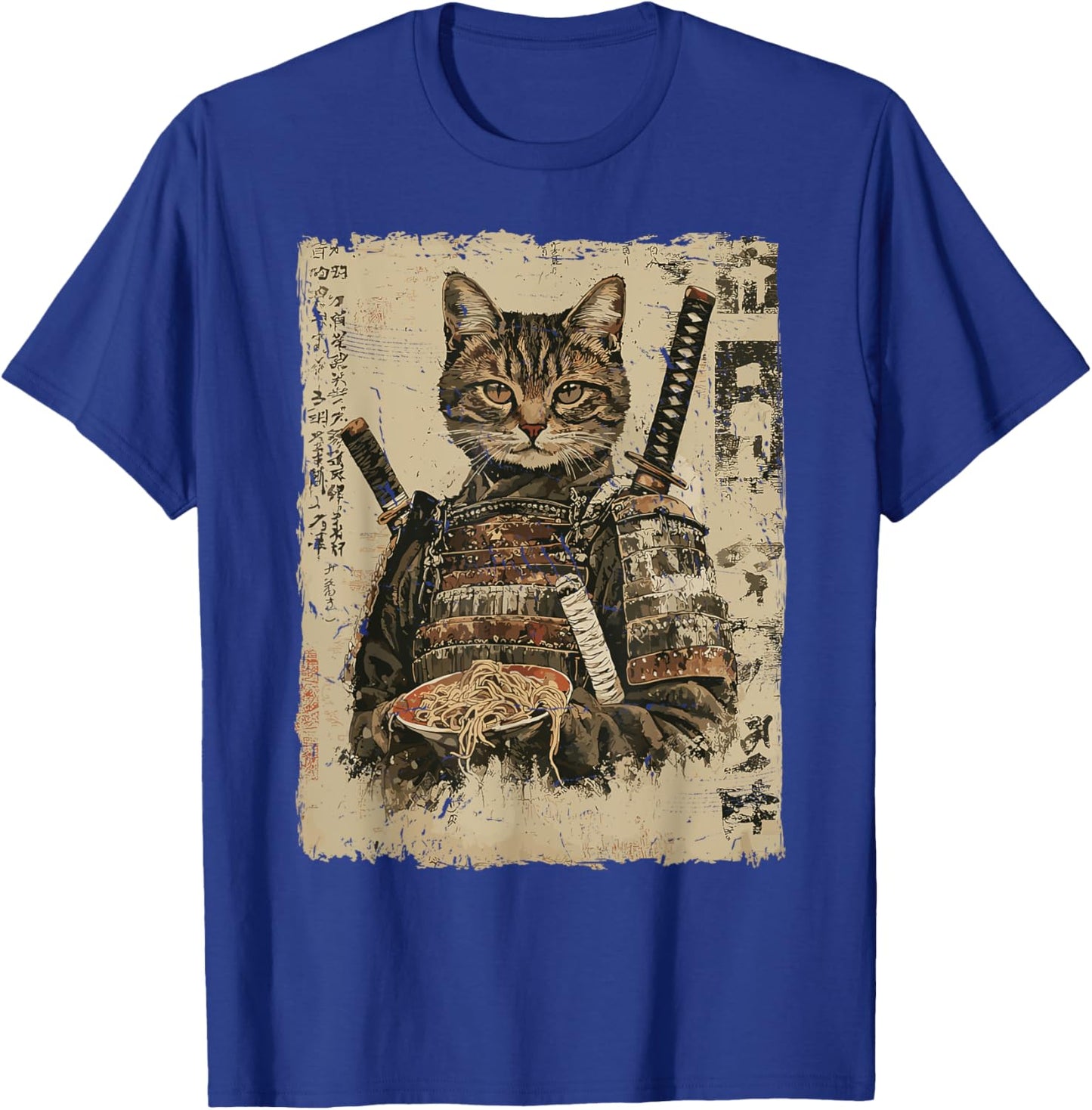Samurai Cat Loves Ramen Funny Anime Japanese Artwork Samurai T-Shirt - T-Shirt | Royal